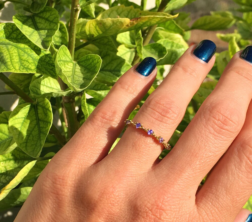 Amethyst Ring - Stacking Ring - TIny Ring - Gold Ring - Purple Ring - Dainty Ring - Simple Ring - February Birthstone