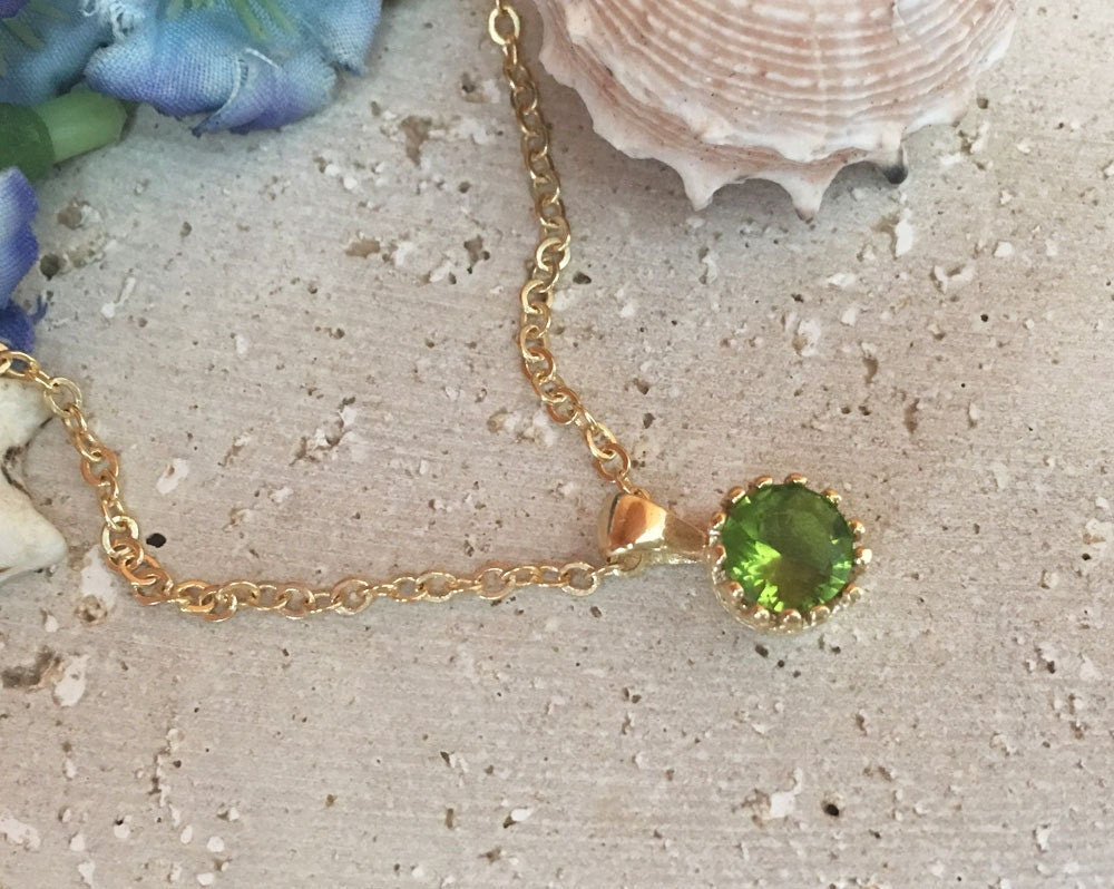 Peridot Necklace - August Birthstone - Delicate Chain Necklace with Round Peridot Gemstone