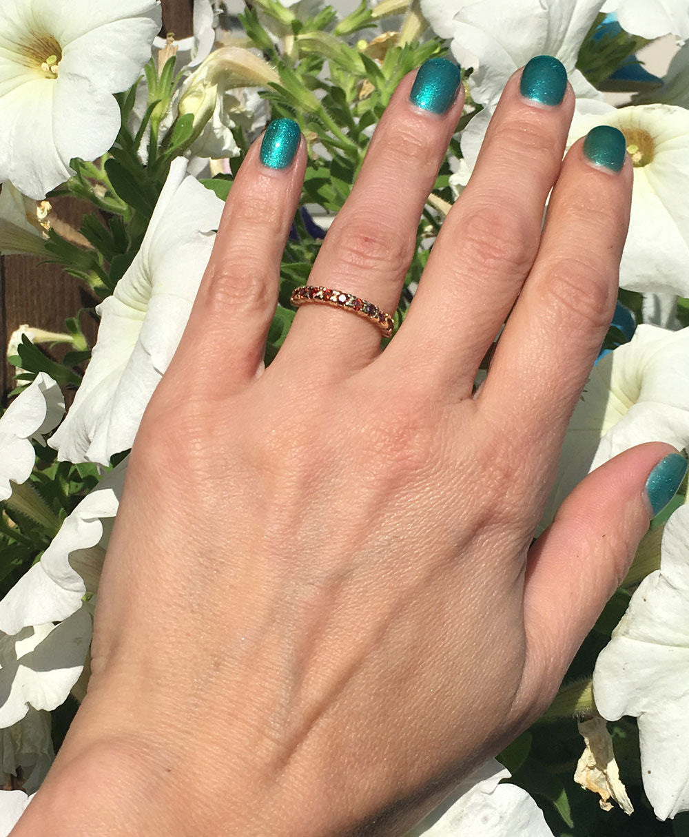 Red Garnet Ring - January Birthstone - Half Eternity Ring - Stacking Ring - Gold Ring - Gemstone Band - Simple Ring