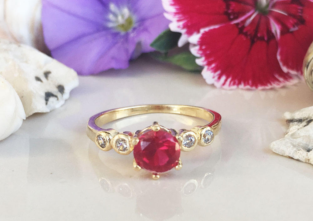 Ruby Ring - Gold Ring - Stacking Ring - Dainty Ring - Fuchsia Ring - July Birthstone - Prong Ring - Tiny Ring - Simple Jewelry