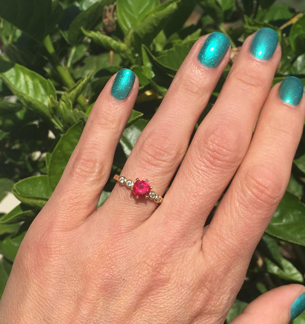 Ruby Ring - Gold Ring - Stacking Ring - Dainty Ring - Fuchsia Ring - July Birthstone - Prong Ring - Tiny Ring - Simple Jewelry