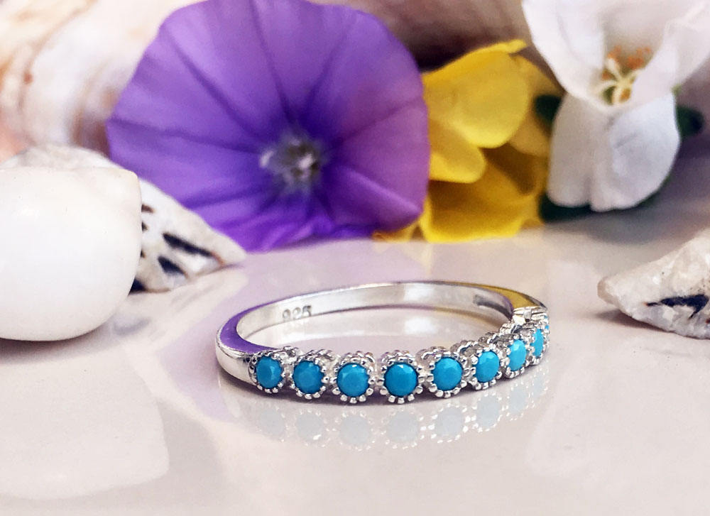 Turquoise Ring - December Birthstone - Gold Ring - Half Eternity Ring - Turquoise Jewelry