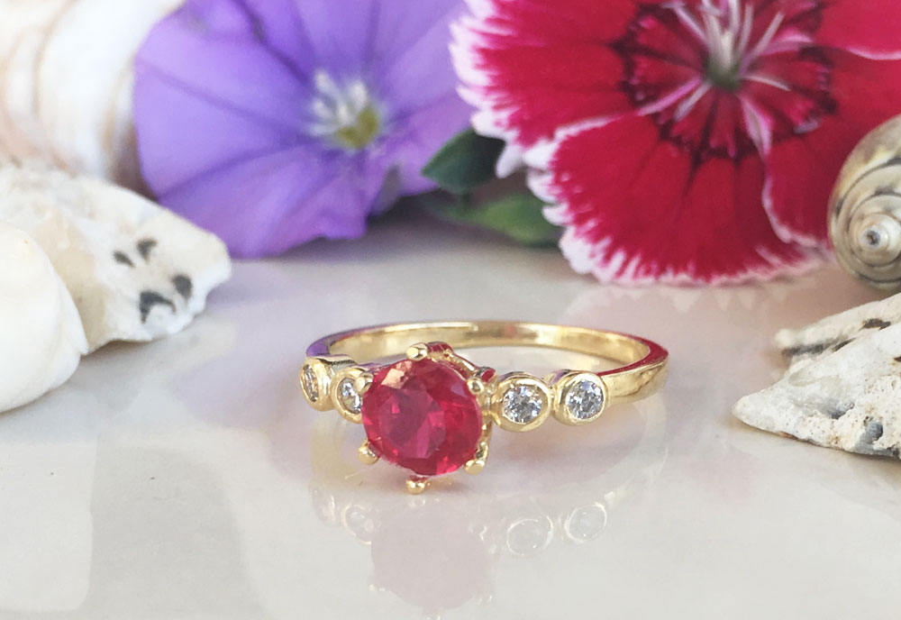 Ruby Ring - Gold Ring - Stacking Ring - Dainty Ring - Fuchsia Ring - July Birthstone - Prong Ring - Tiny Ring - Simple Jewelry