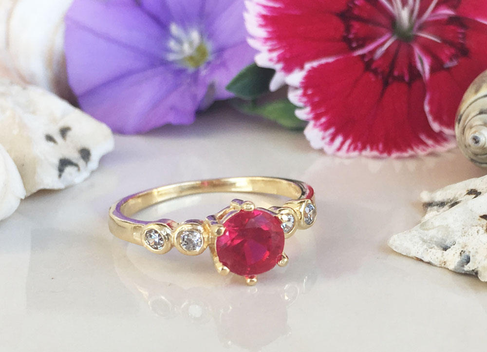 Ruby Ring - Gold Ring - Stacking Ring - Dainty Ring - Fuchsia Ring - July Birthstone - Prong Ring - Tiny Ring - Simple Jewelry