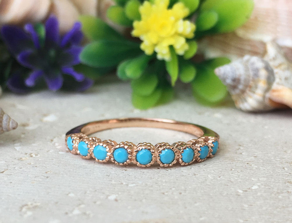 Turquoise Ring - December Birthstone - Gold Ring - Half Eternity Ring - Turquoise Jewelry