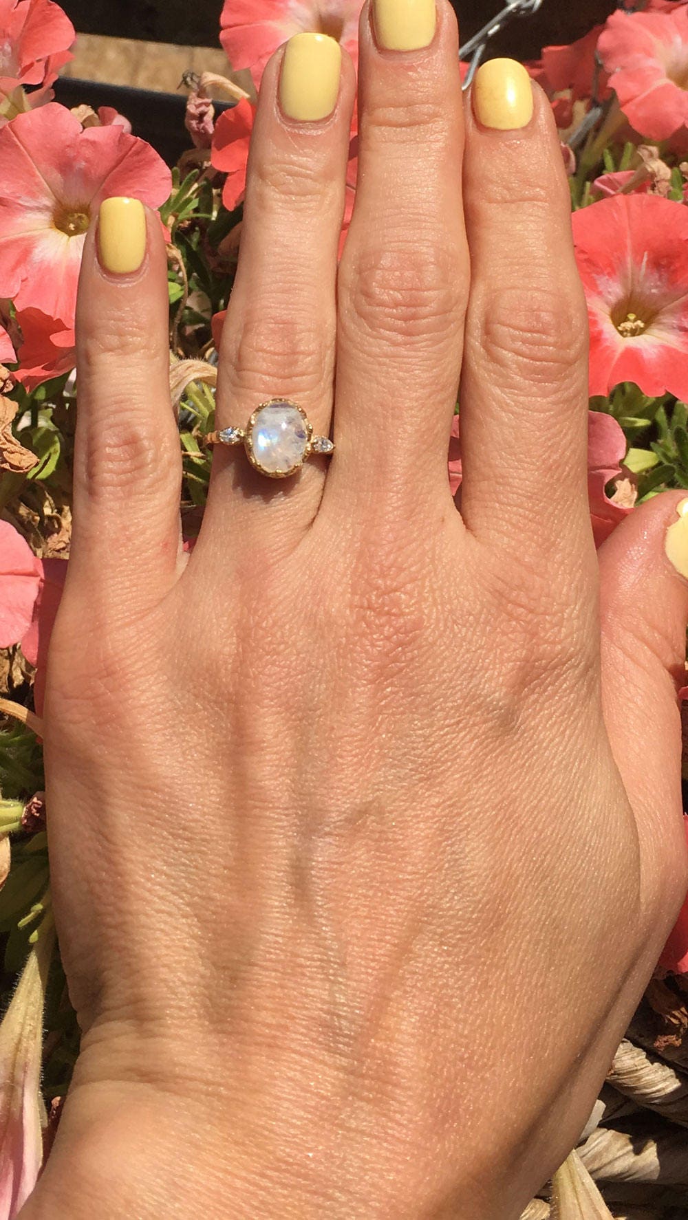 Rainbow Moonstone Ring - June Birthstone - Genuine Moonstone - Statement Ring - Gold Ring - Oval Crown Ring - Bezel Ring - Gemstone Band