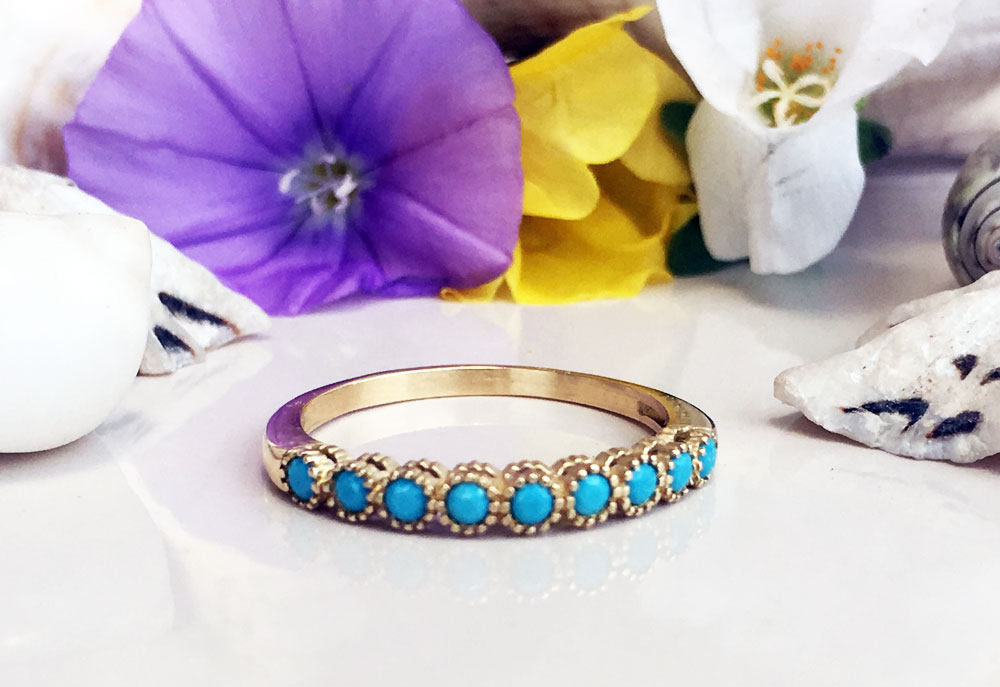 Turquoise Ring - December Birthstone - Gold Ring - Half Eternity Ring - Turquoise Jewelry