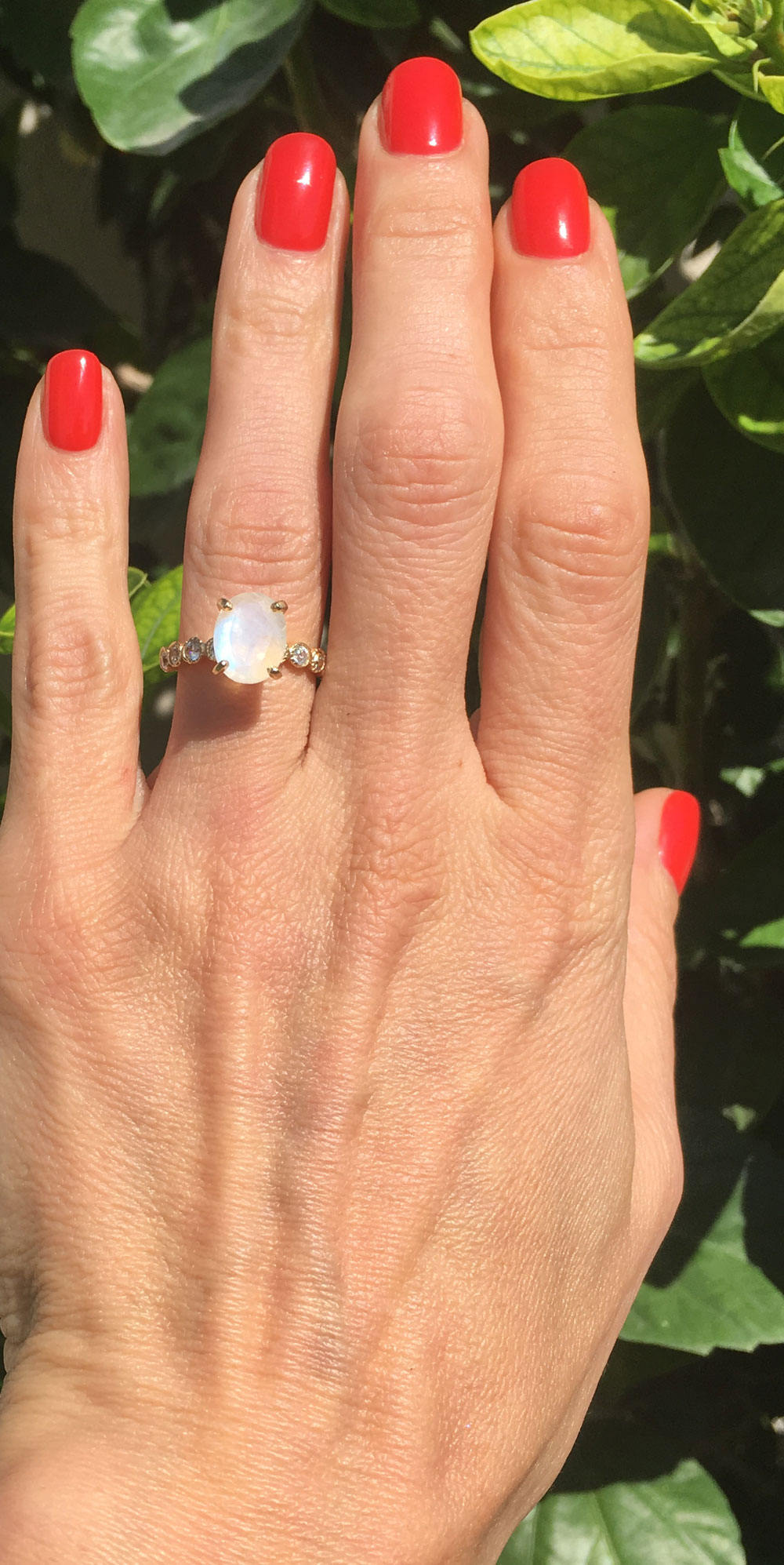 Rainbow Moonstone Ring - June Birthstone - Statement Ring - Gold Ring - Engagement Ring - Oval Ring - Cocktail Ring - Prong Ring