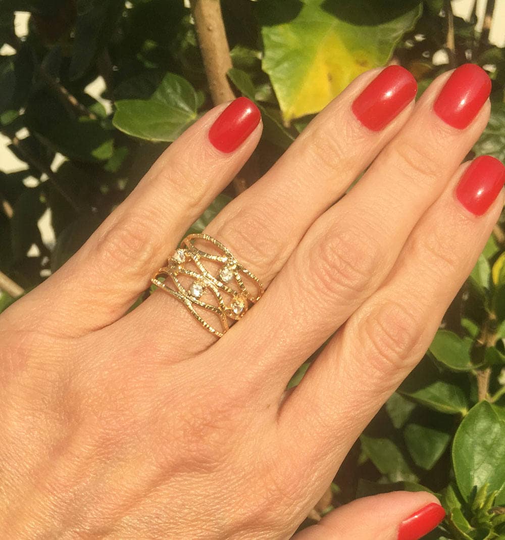 Rainbow Moonstone Ring - Gold Ring - June Birthstone - Simple Jewery - Prong Ring - Hammered Ring - Wide Ring - Geometric Ring