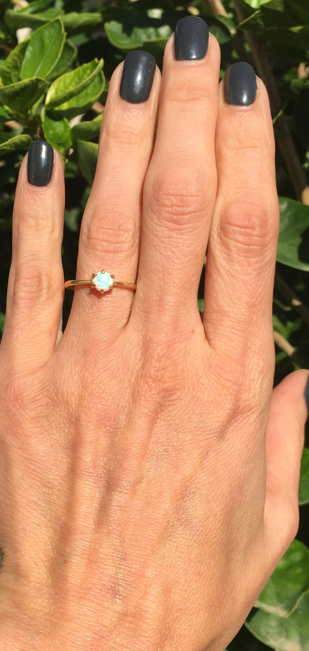 White Opal Ring - Round White Opal Gemstone Simple Delicate Ring