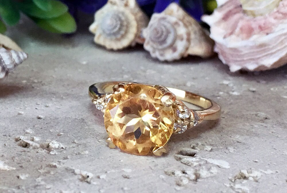 Citrine ring - November Birthstone - Statement Ring - Gold Ring - Engagement Ring - Genuine Citrine - Round Ring - Cocktail Ring -Prong Ring