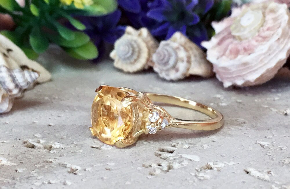 Citrine ring - November Birthstone - Statement Ring - Gold Ring - Engagement Ring - Genuine Citrine - Round Ring - Cocktail Ring -Prong Ring