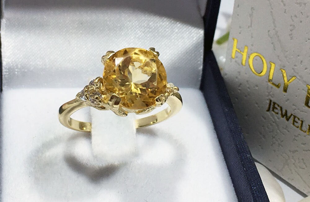 Citrine ring - November Birthstone - Statement Ring - Gold Ring - Engagement Ring - Genuine Citrine - Round Ring - Cocktail Ring -Prong Ring