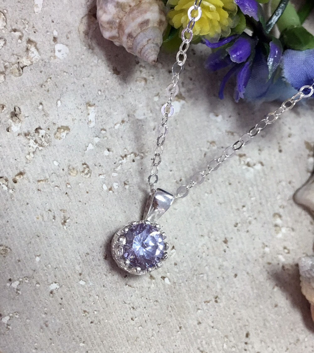 Lavender Amethyst Necklace - Delicate Chain Necklace with Round Lavender Amethyst Gemstone