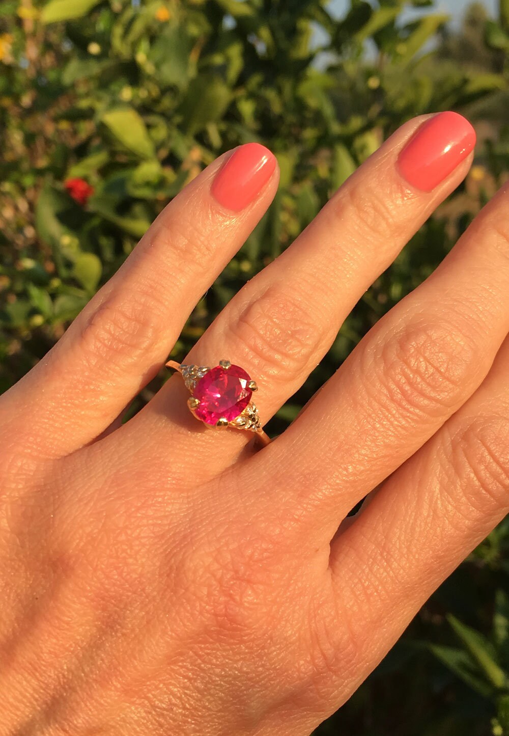 Ruby Ring - Gold Ring - July Birthstone - Gemstone Band - Statement Ring - Engagement Ring - Oval Ring - Prong Ring - Cocktail Ring