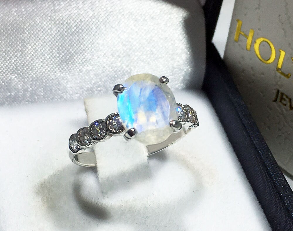 Rainbow Moonstone Ring - June Birthstone - Statement Ring - Gold Ring - Engagement Ring - Oval Ring - Cocktail Ring - Prong Ring