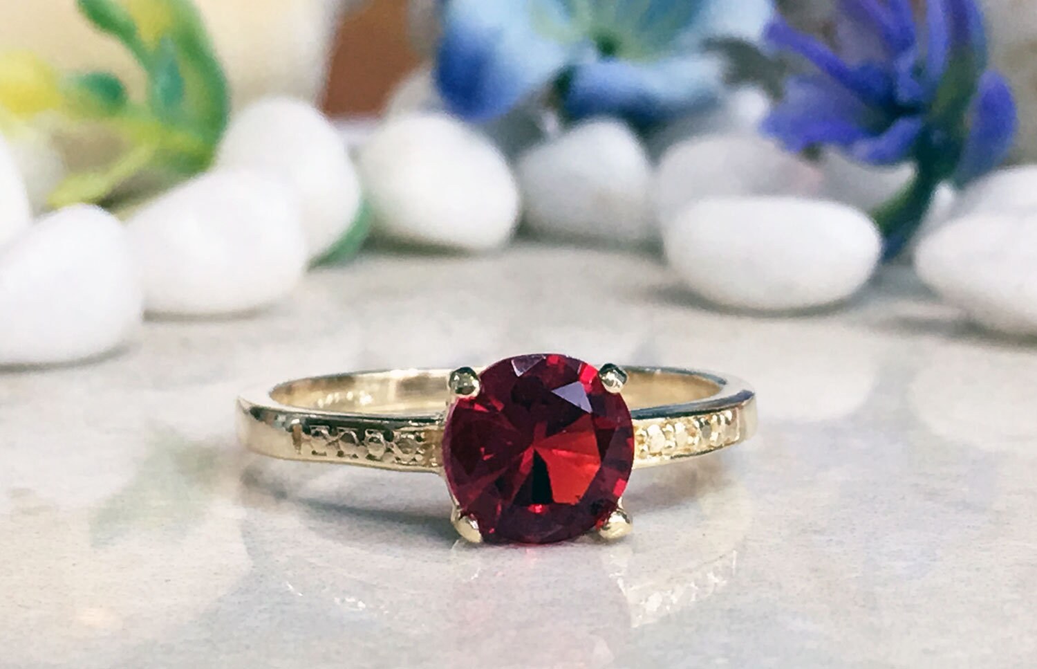 Ruby ring - July Birthstone - Fuchsia Ring - Gold Ring - Solitaire Ring - Simple Ring