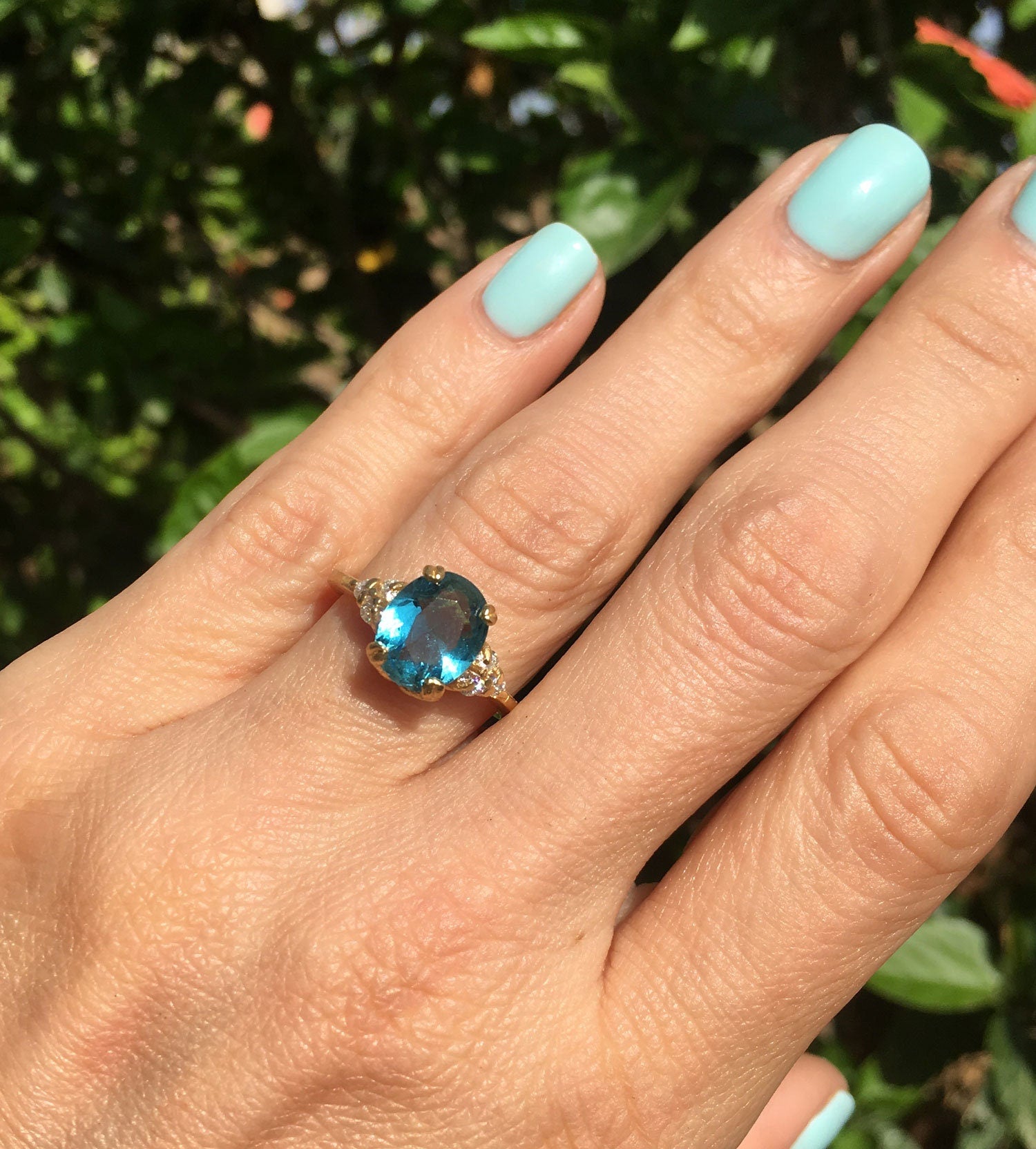 Blue Topaz Ring - December Birthstone - Gemstone Band - Gold Ring - Engagement Ring - Oval Ring - Cocktail Ring - Prong Ring