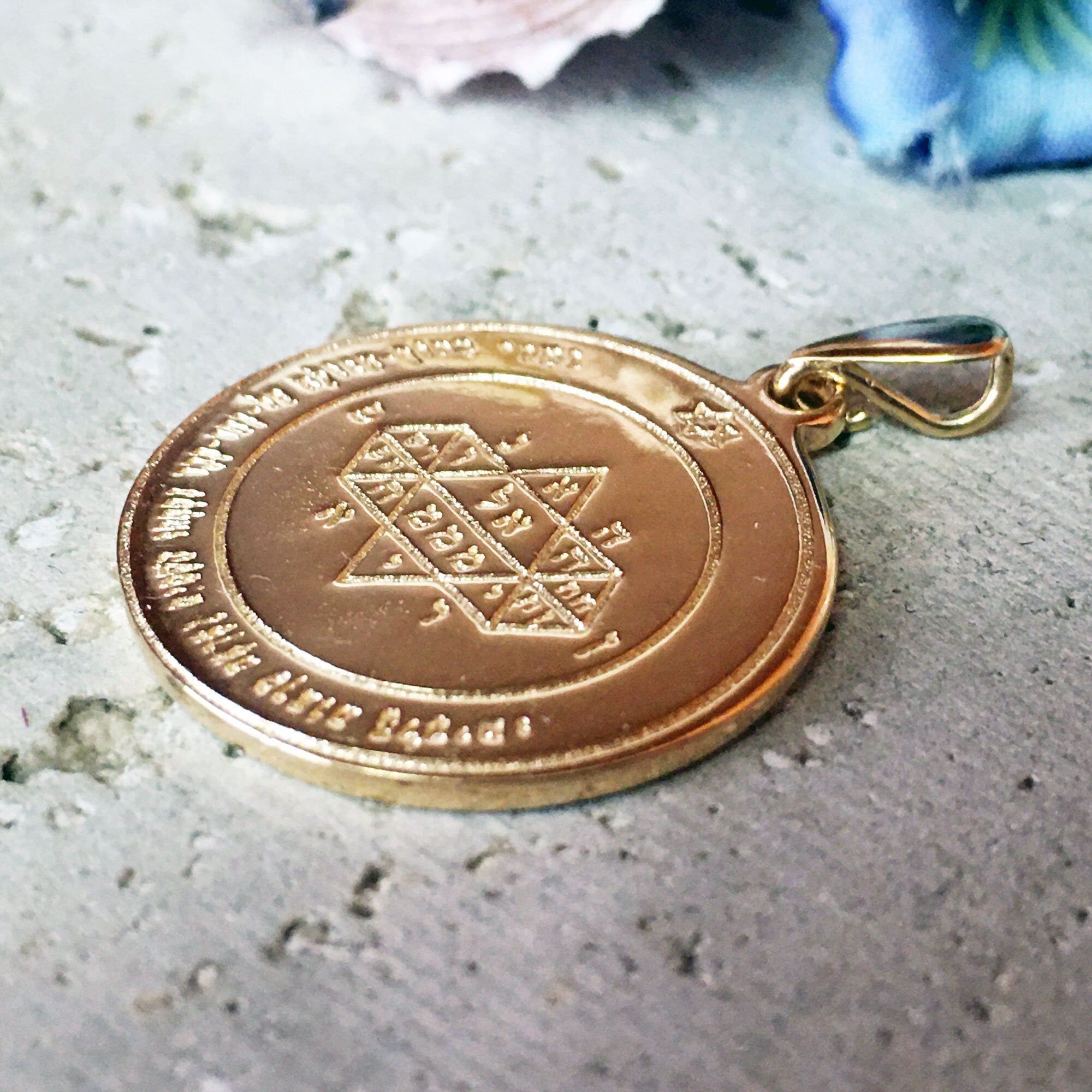 Seal of Solomon Pendant - King Solomon Pendant - Kabbalah Jewelry - Double Sided Pendant - Gold Pendant - Hebrew Pendant - Text Pendant