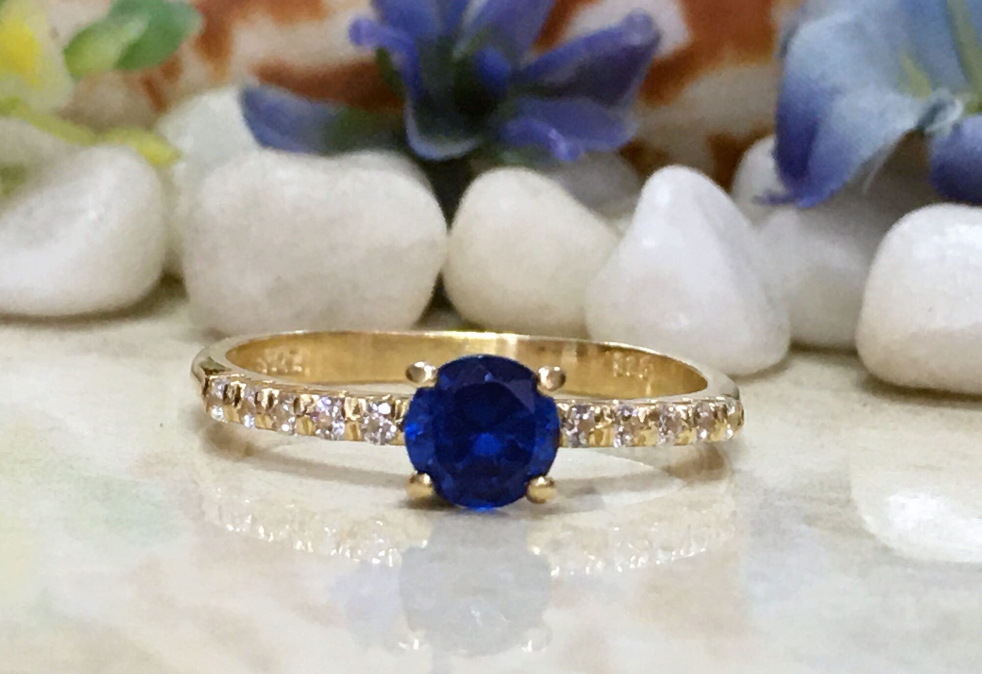 Sapphire Ring - Gold Ring - Stacking Ring - September Birthstone - Dainty Ring - Tiny Ring - Delicate Ring - Engagement Ring - Prong Ring