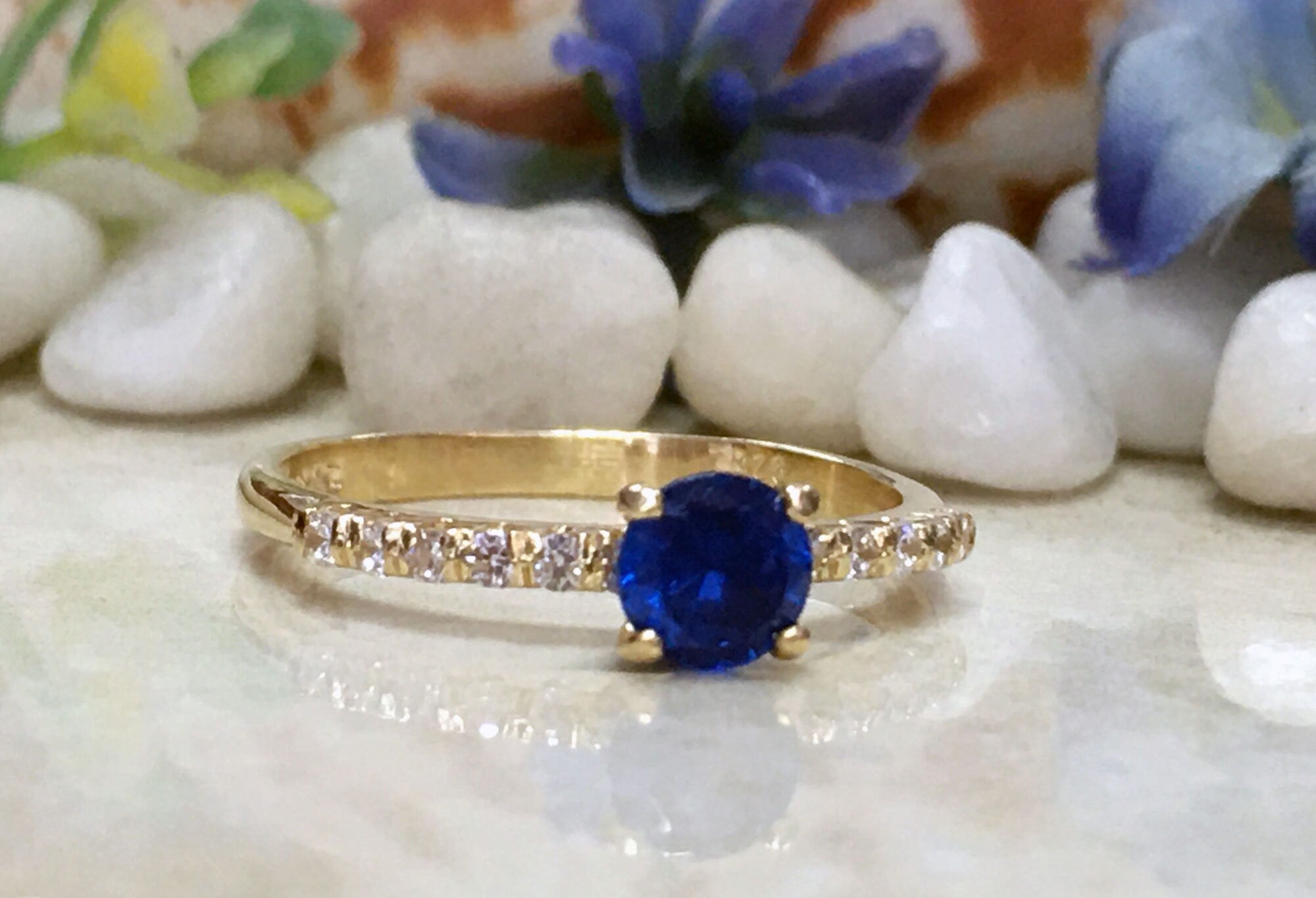 Sapphire Ring - Gold Ring - Stacking Ring - September Birthstone - Dainty Ring - Tiny Ring - Delicate Ring - Engagement Ring - Prong Ring