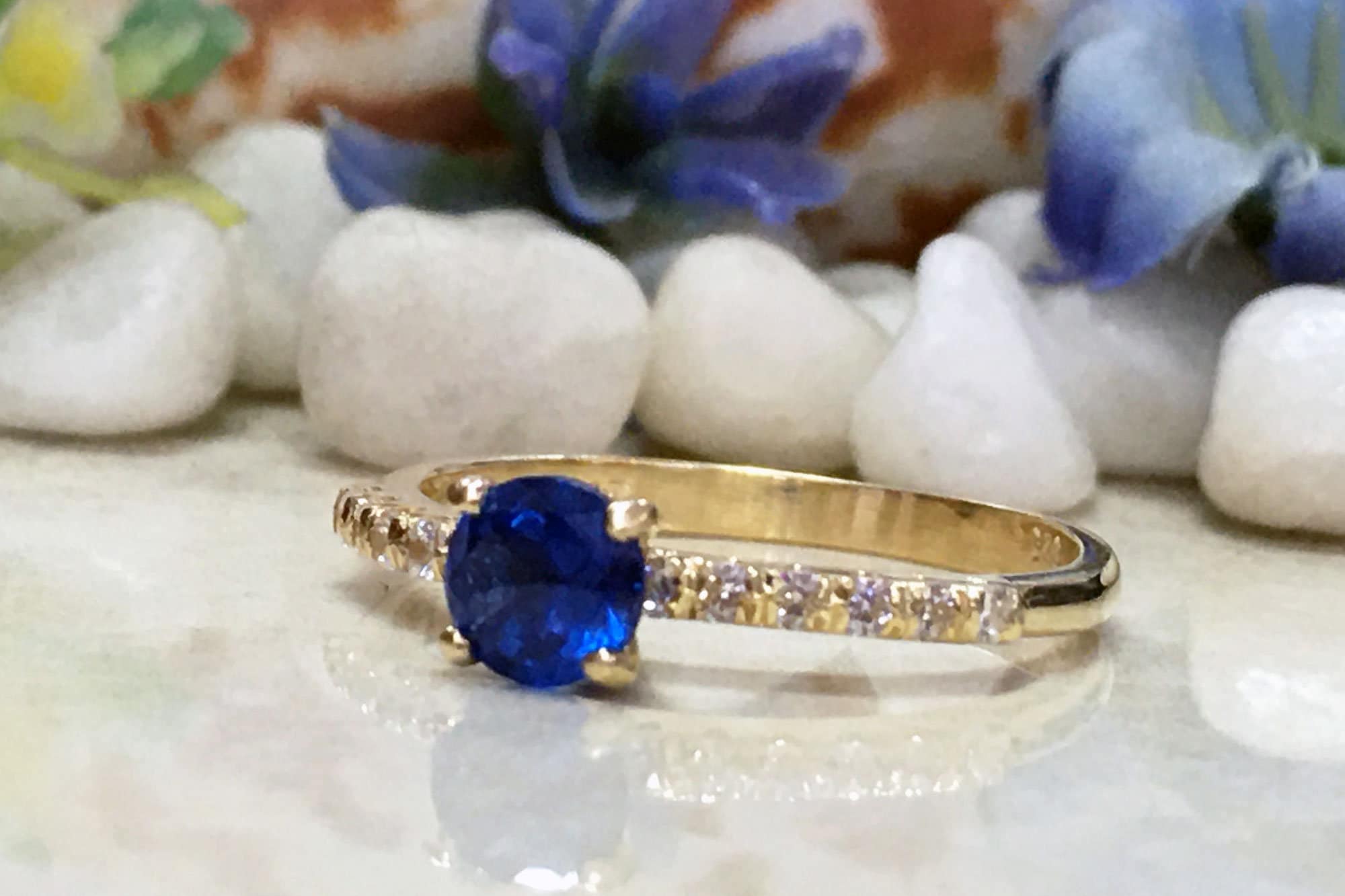 Sapphire Ring - Gold Ring - Stacking Ring - September Birthstone - Dainty Ring - Tiny Ring - Delicate Ring - Engagement Ring - Prong Ring