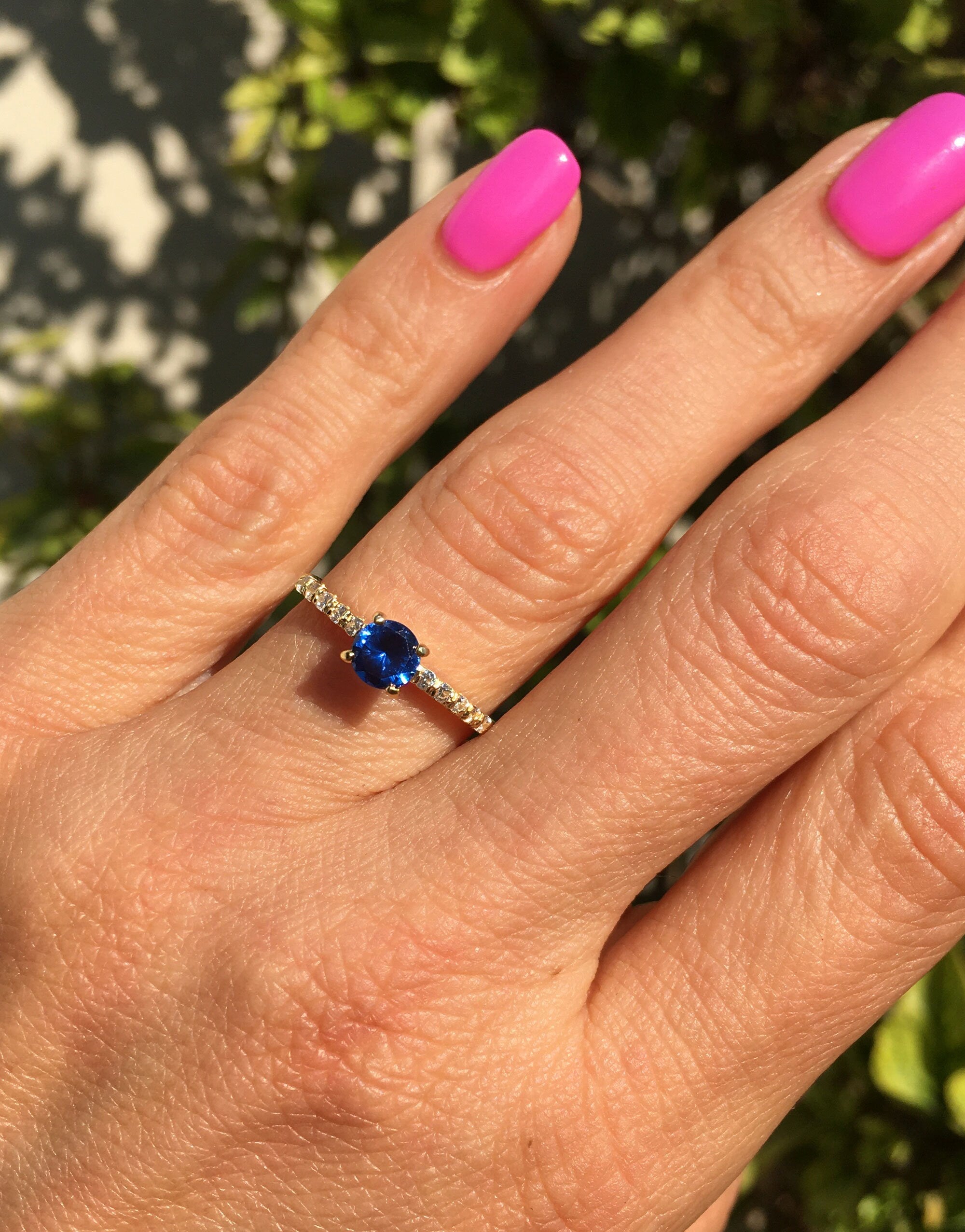 Sapphire Ring - Gold Ring - Stacking Ring - September Birthstone - Dainty Ring - Tiny Ring - Delicate Ring - Engagement Ring - Prong Ring