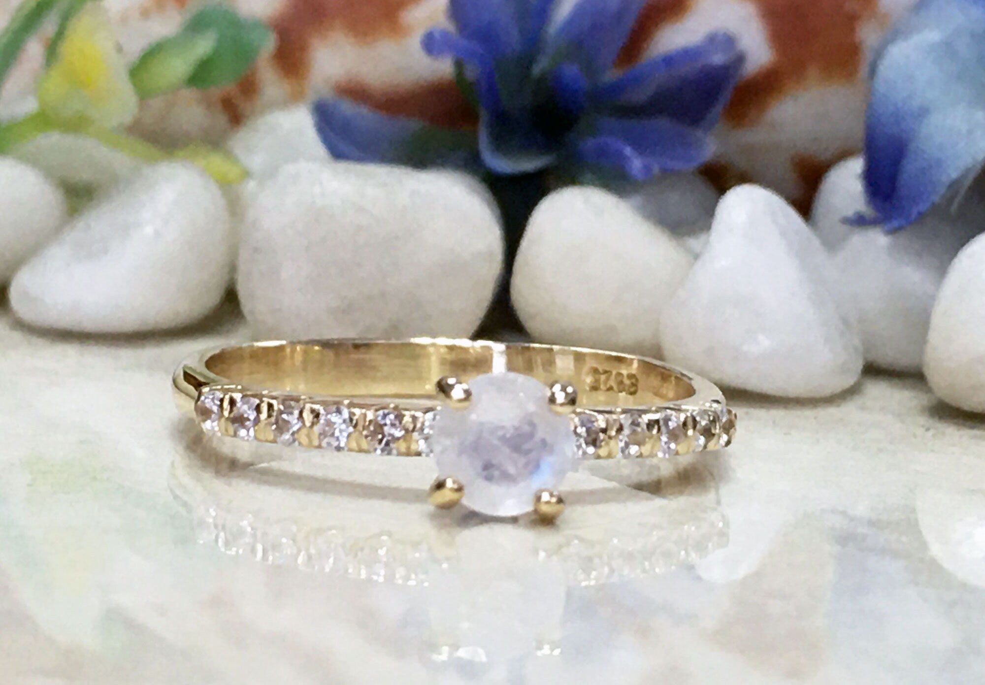 Rainbow Moonstone Ring - June Birthstone - Gold Ring - Stack Ring - Dainty Ring - Tiny Ring - Delicate Ring - Engagement Ring - Prong Ring