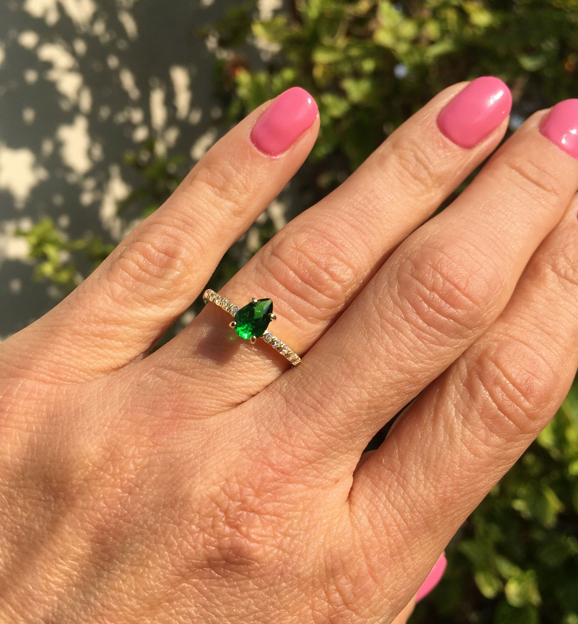 Emerald Ring - Gold Ring - Stacking Ring - May Birthstone - Dainty Ring - Tiny Ring - Delicate Ring - Engagement Ring - Prong Ring