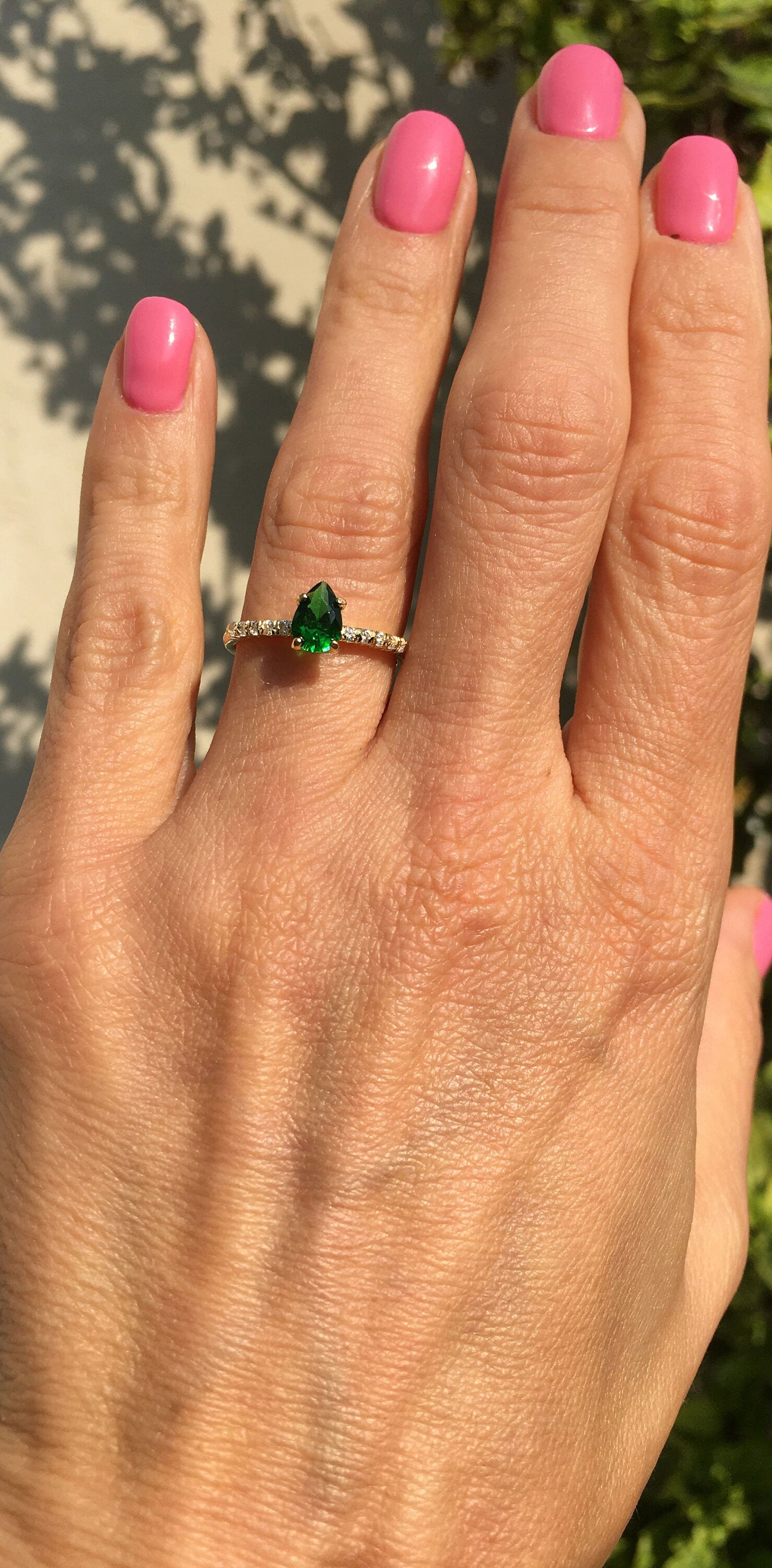 Emerald Ring - Gold Ring - Stacking Ring - May Birthstone - Dainty Ring - Tiny Ring - Delicate Ring - Engagement Ring - Prong Ring