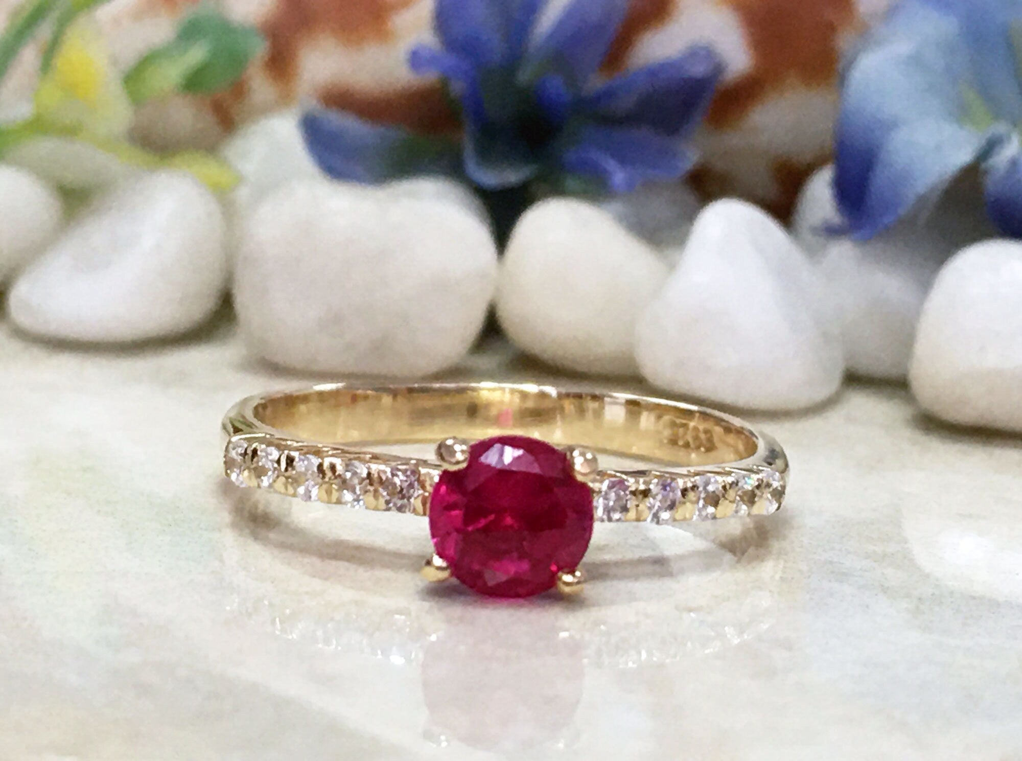 Ruby Ring - Gold Ring - Stacking Ring - July Birthstone - Dainty Ring - Tiny Ring - Delicate Ring - Engagement Ring - Prong Ring