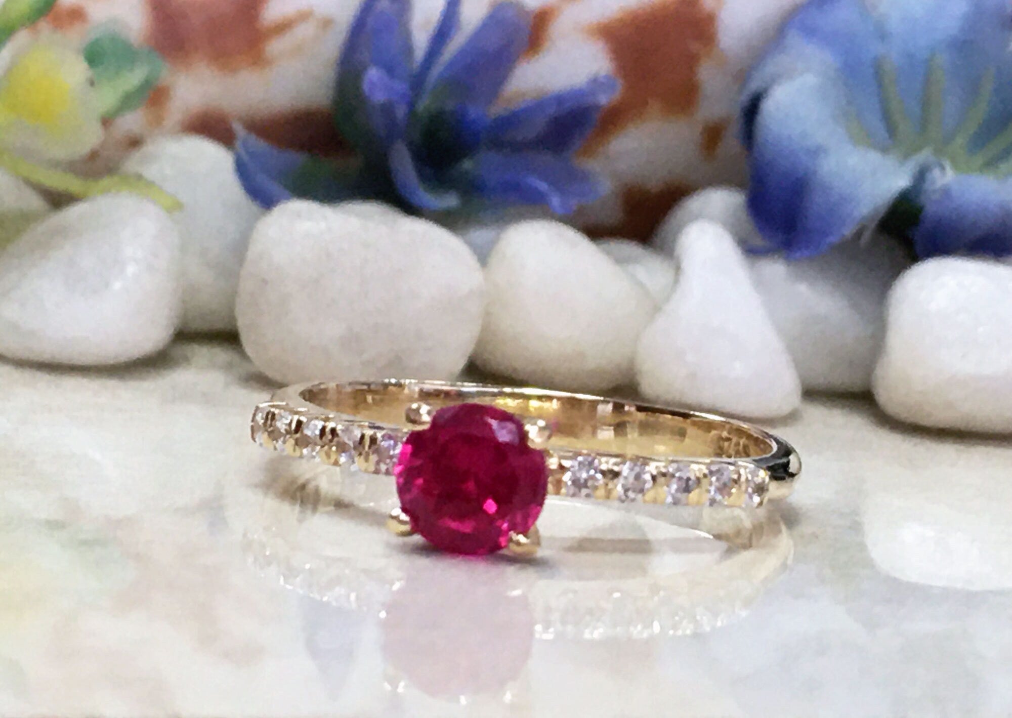 Ruby Ring - Gold Ring - Stacking Ring - July Birthstone - Dainty Ring - Tiny Ring - Delicate Ring - Engagement Ring - Prong Ring