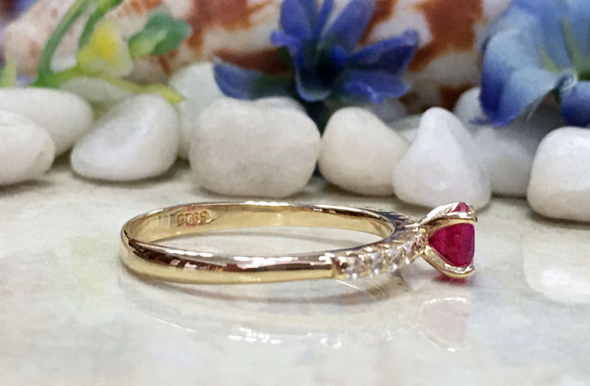 Ruby Ring - Gold Ring - Stacking Ring - July Birthstone - Dainty Ring - Tiny Ring - Delicate Ring - Engagement Ring - Prong Ring