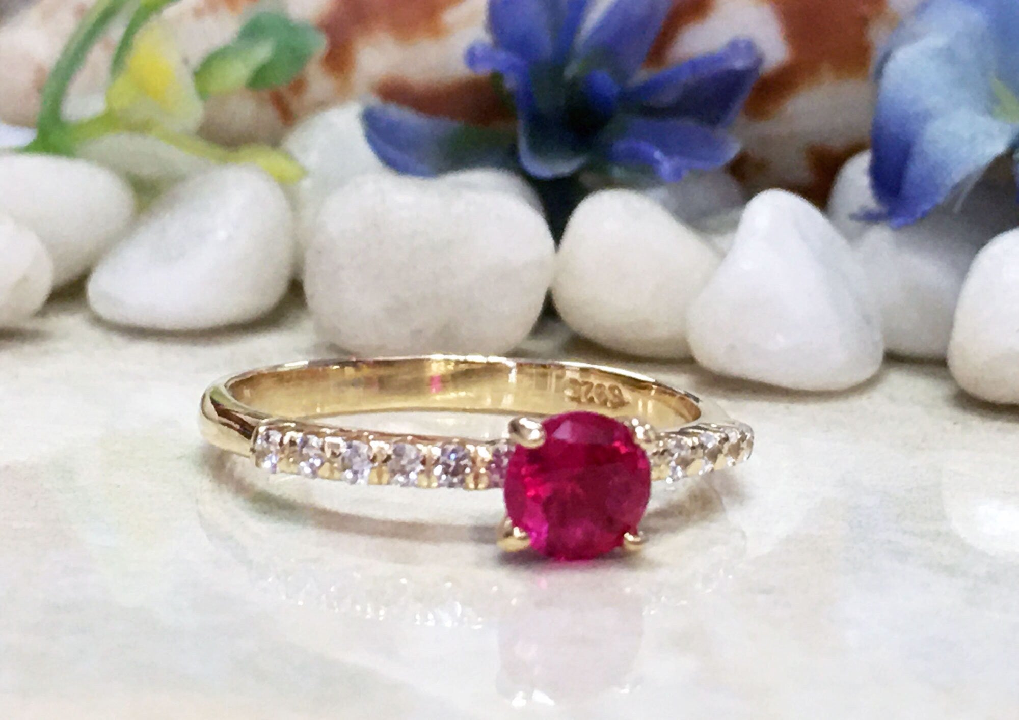 Ruby Ring - Gold Ring - Stacking Ring - July Birthstone - Dainty Ring - Tiny Ring - Delicate Ring - Engagement Ring - Prong Ring