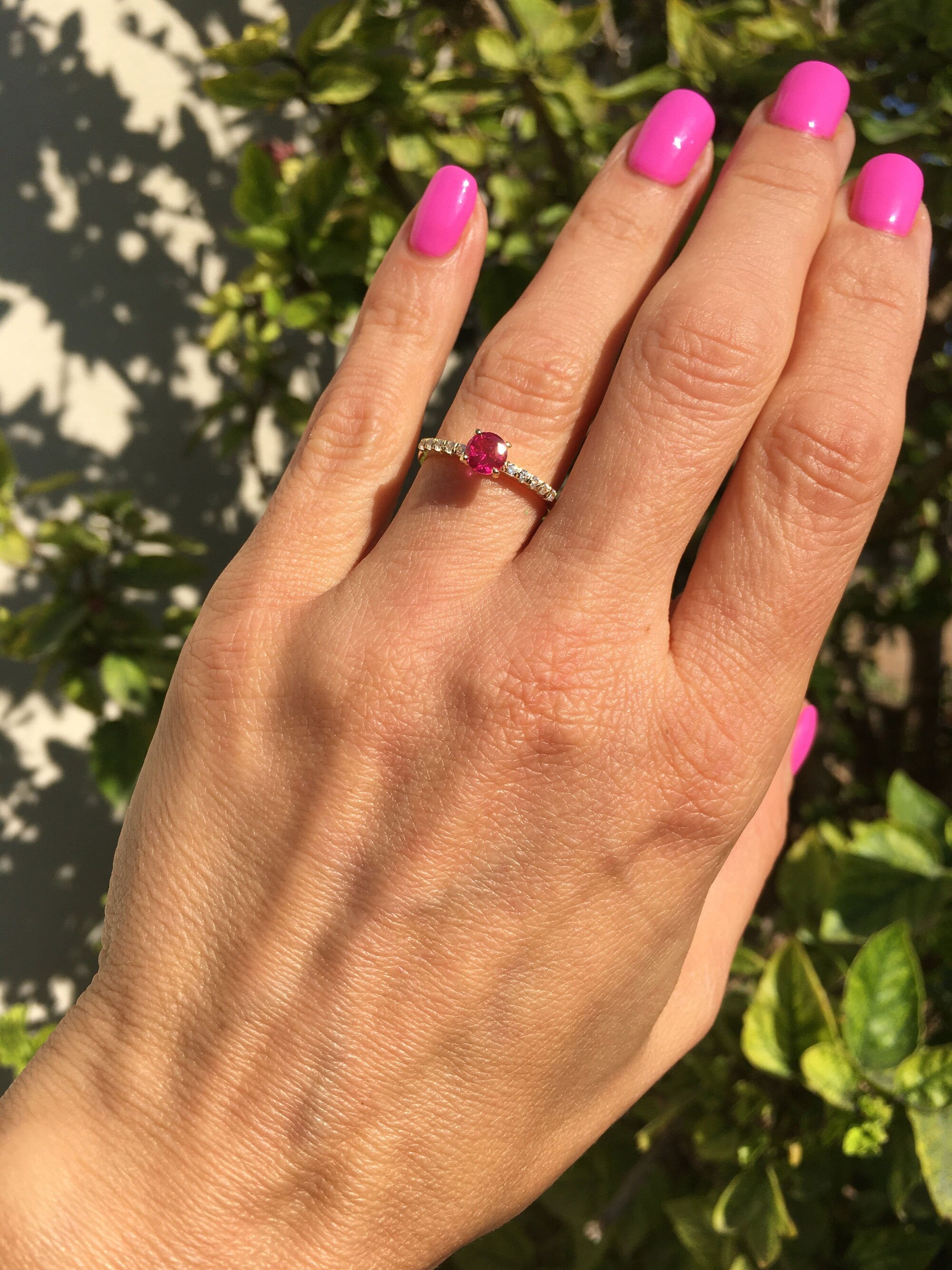 Ruby Ring - Gold Ring - Stacking Ring - July Birthstone - Dainty Ring - Tiny Ring - Delicate Ring - Engagement Ring - Prong Ring