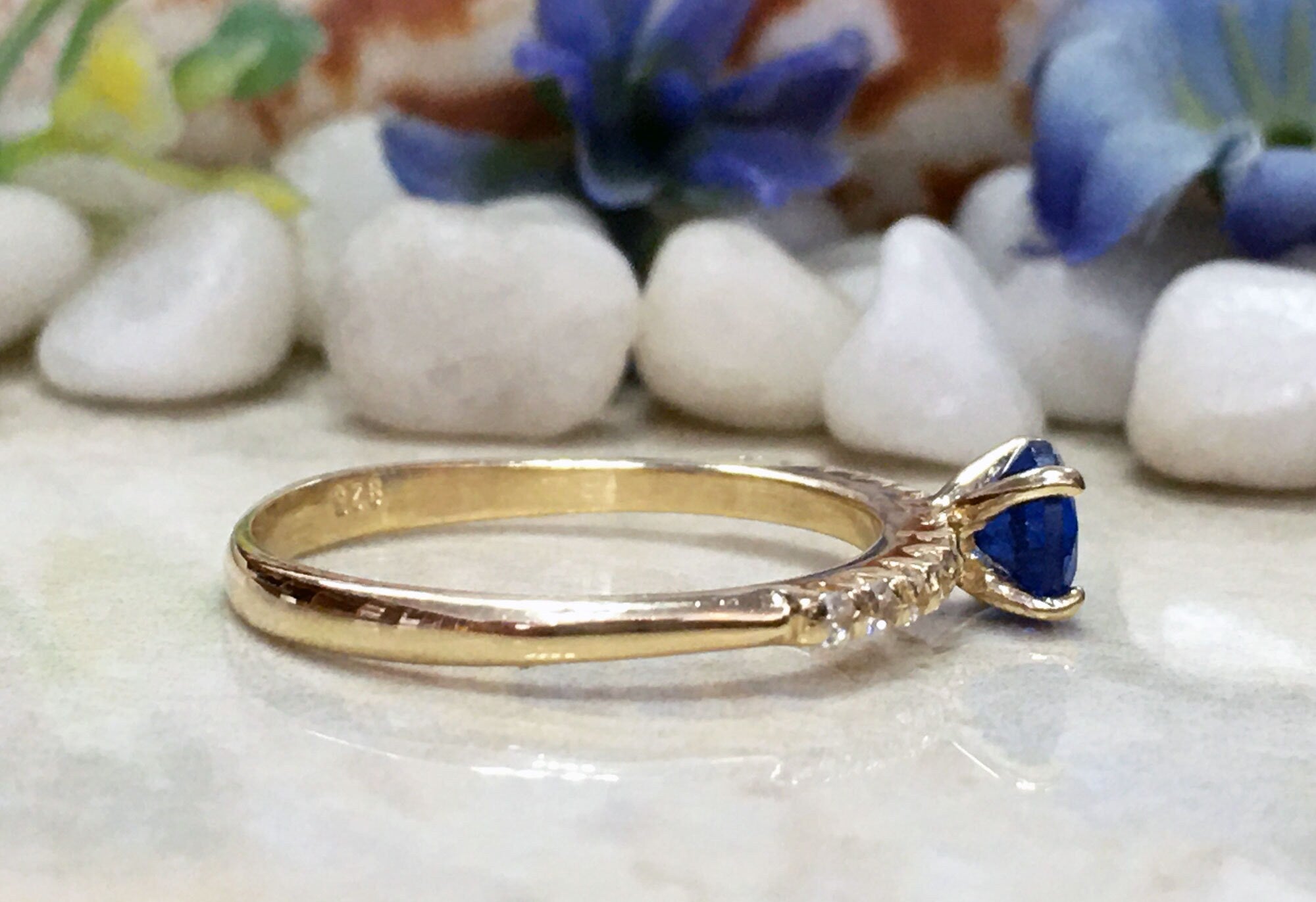 Sapphire Ring - Gold Ring - Stacking Ring - September Birthstone - Dainty Ring - Tiny Ring - Delicate Ring - Engagement Ring - Prong Ring