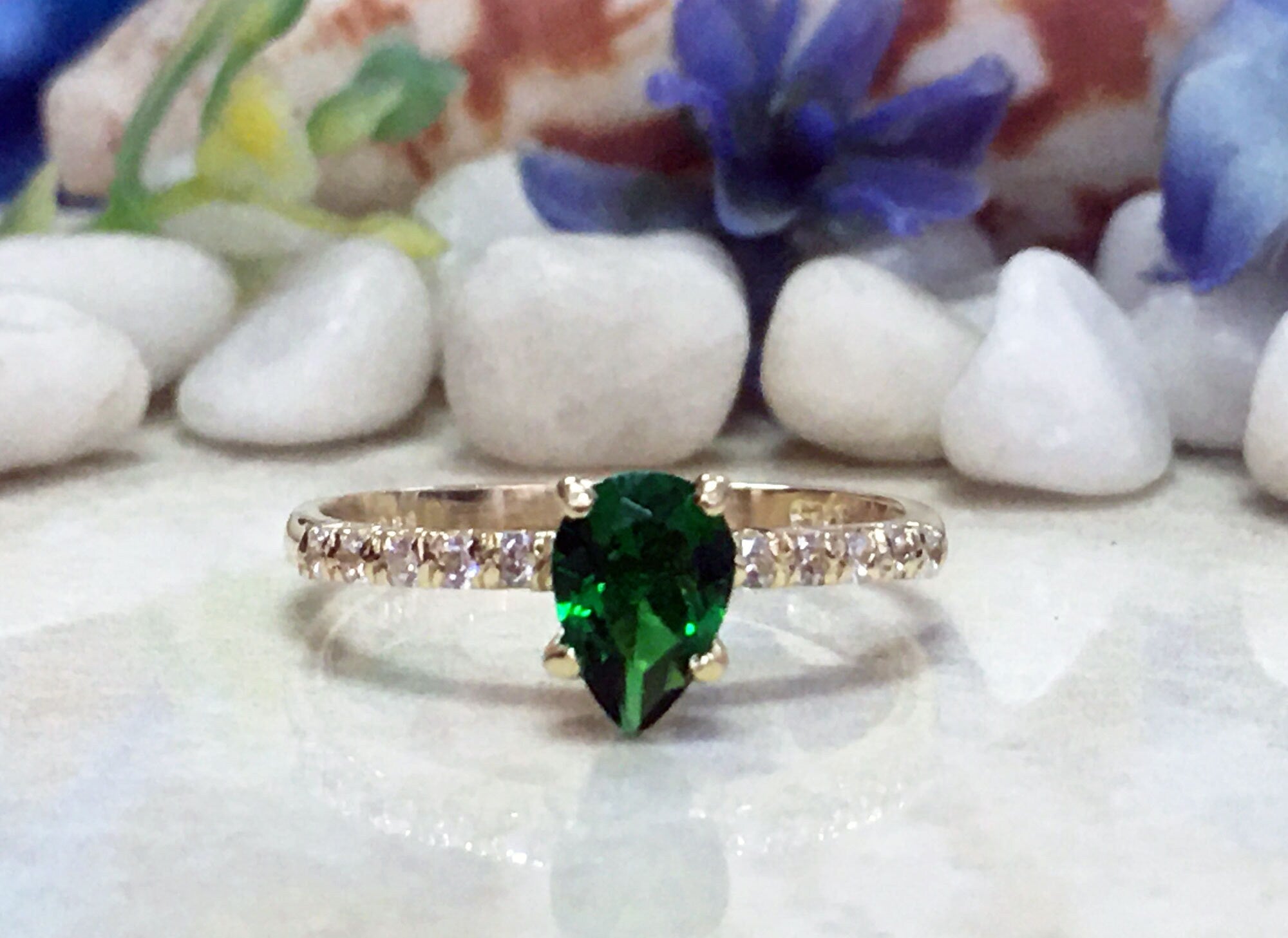 Emerald Ring - Gold Ring - Stacking Ring - May Birthstone - Dainty Ring - Tiny Ring - Delicate Ring - Engagement Ring - Prong Ring