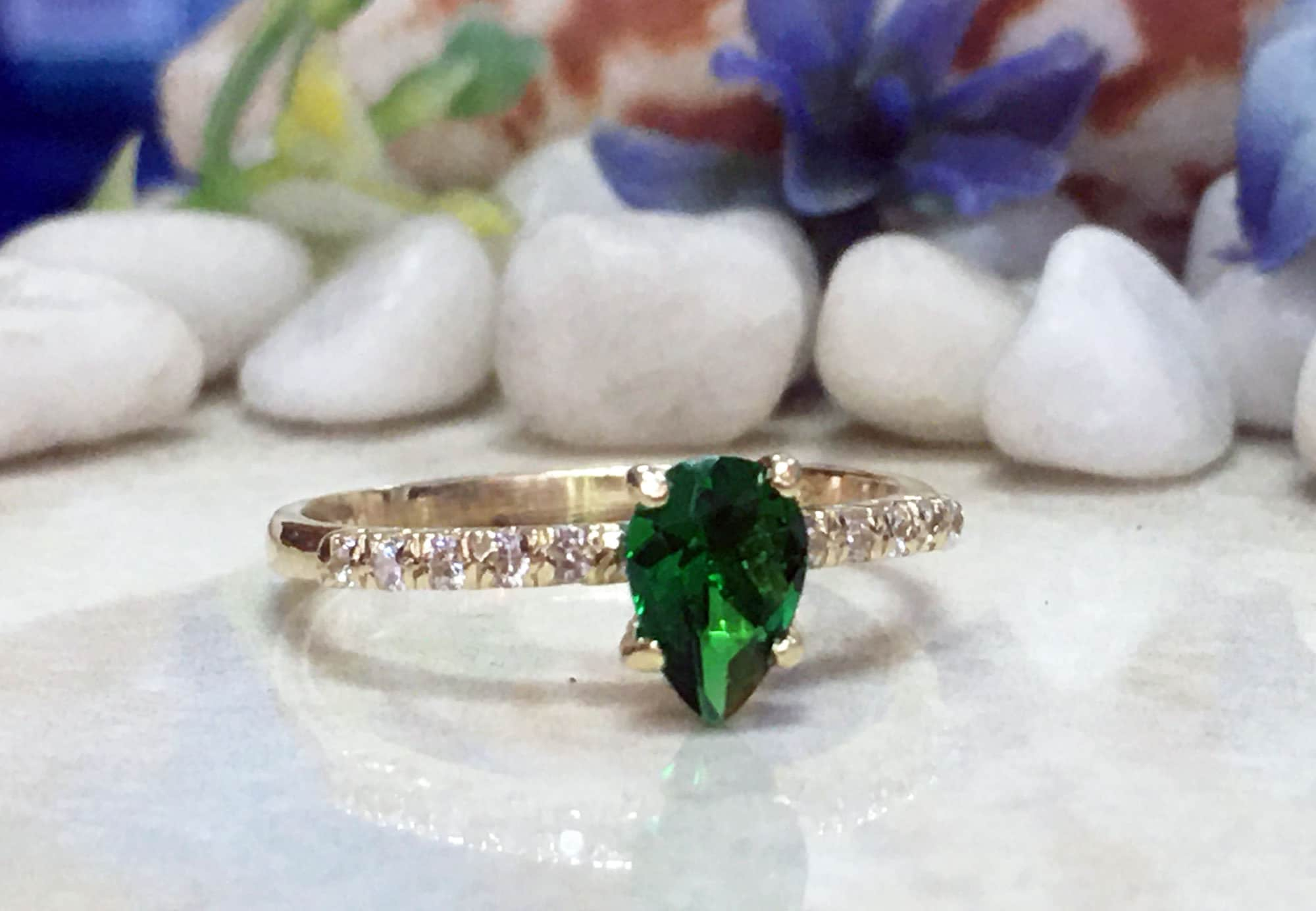 Emerald Ring - Gold Ring - Stacking Ring - May Birthstone - Dainty Ring - Tiny Ring - Delicate Ring - Engagement Ring - Prong Ring