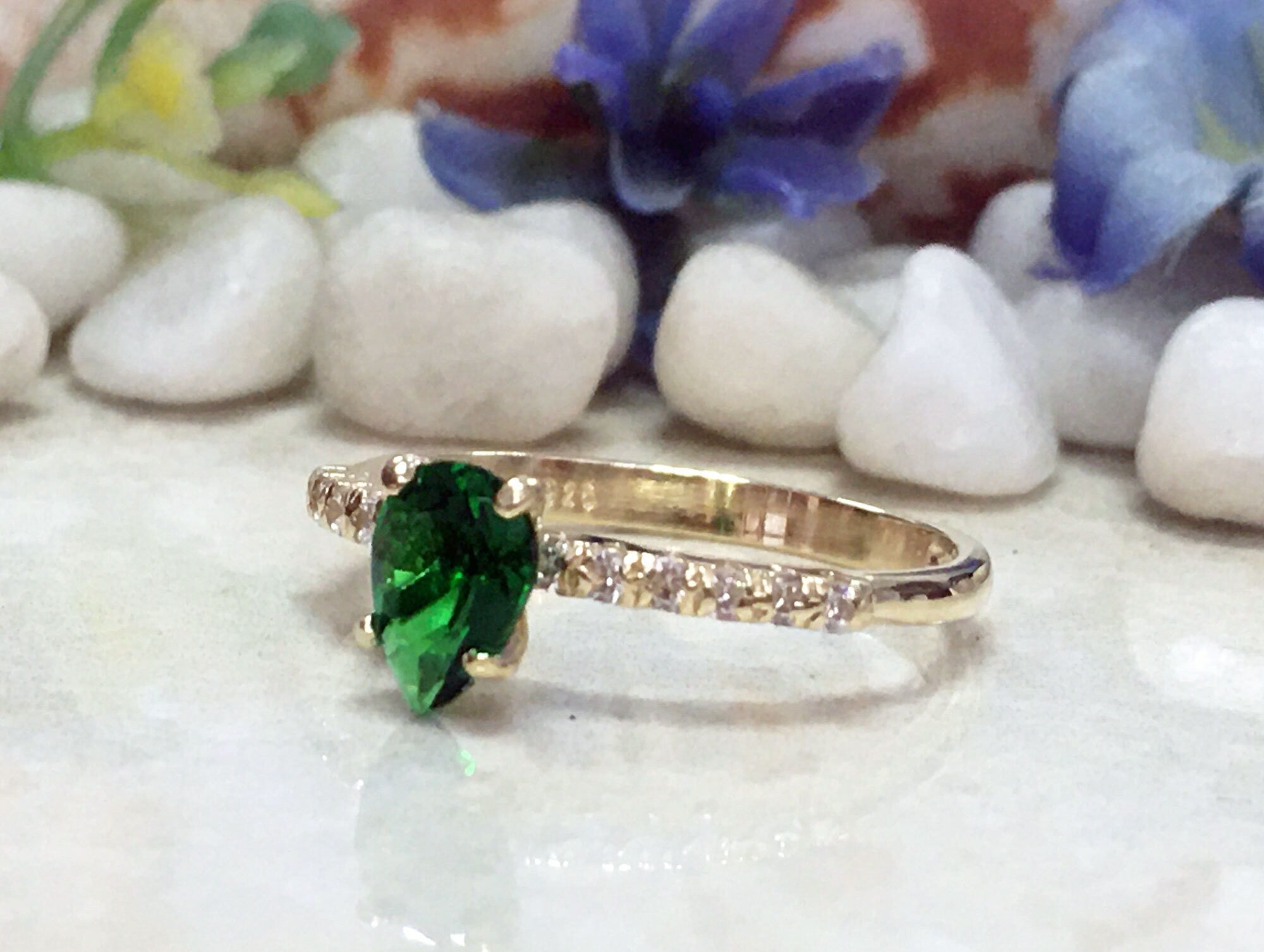 Emerald Ring - Gold Ring - Stacking Ring - May Birthstone - Dainty Ring - Tiny Ring - Delicate Ring - Engagement Ring - Prong Ring