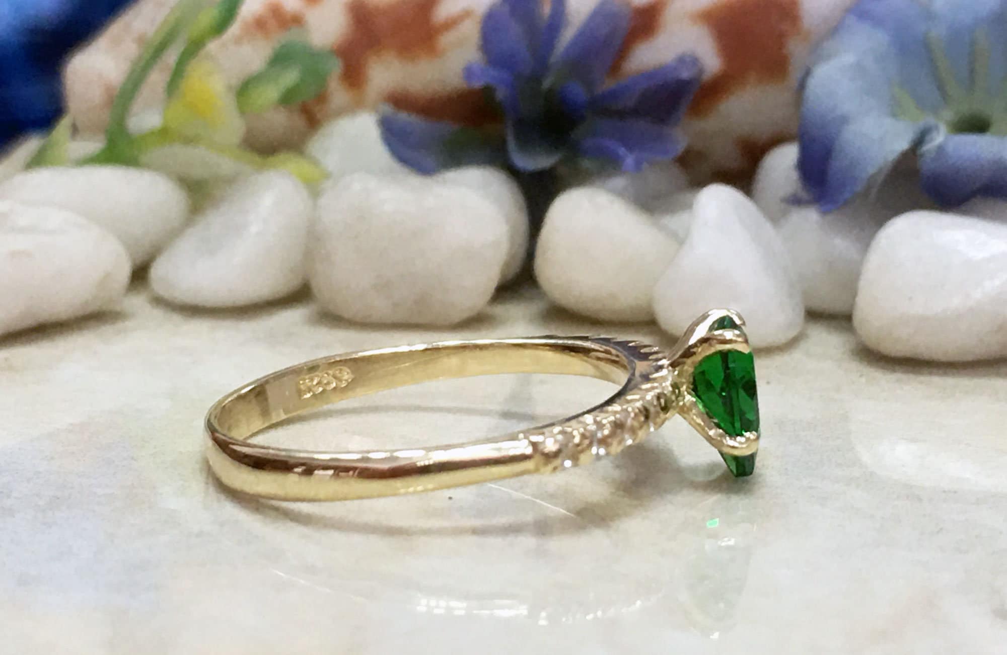 Emerald Ring - Gold Ring - Stacking Ring - May Birthstone - Dainty Ring - Tiny Ring - Delicate Ring - Engagement Ring - Prong Ring