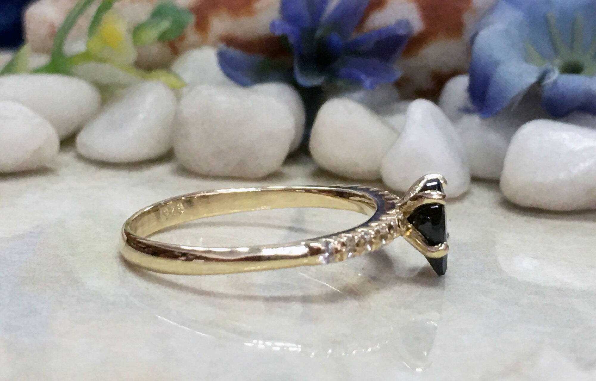 Black Onyx Ring - Gold Ring - Stacking Ring - December Birthstone - Dainty Ring - Tiny Ring - Delicate Ring - Engagement Ring - Prong Ring