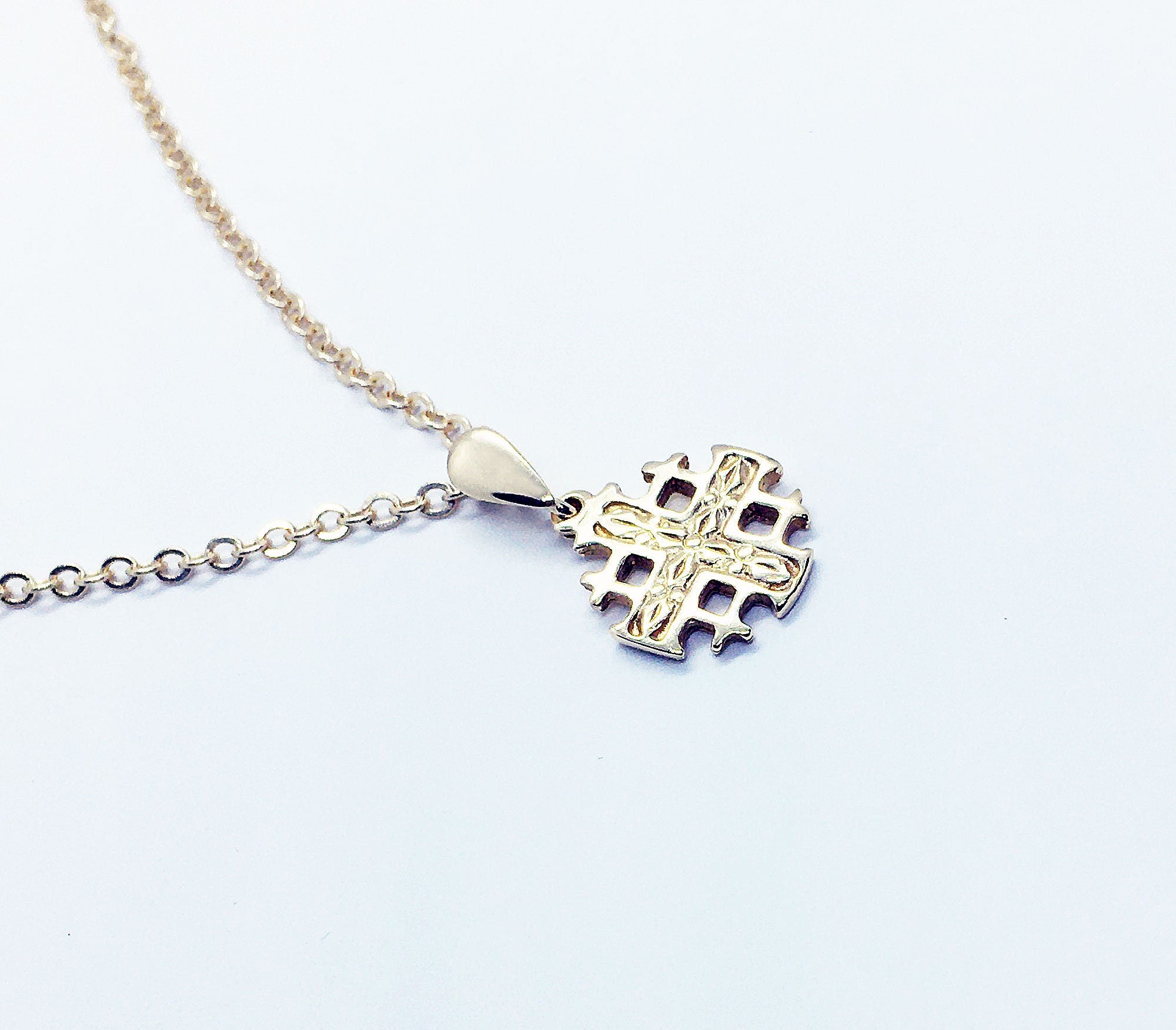 Jerusalem Cross Pendant - Simple Delicate Chain Small Jerusalem Cross Necklace