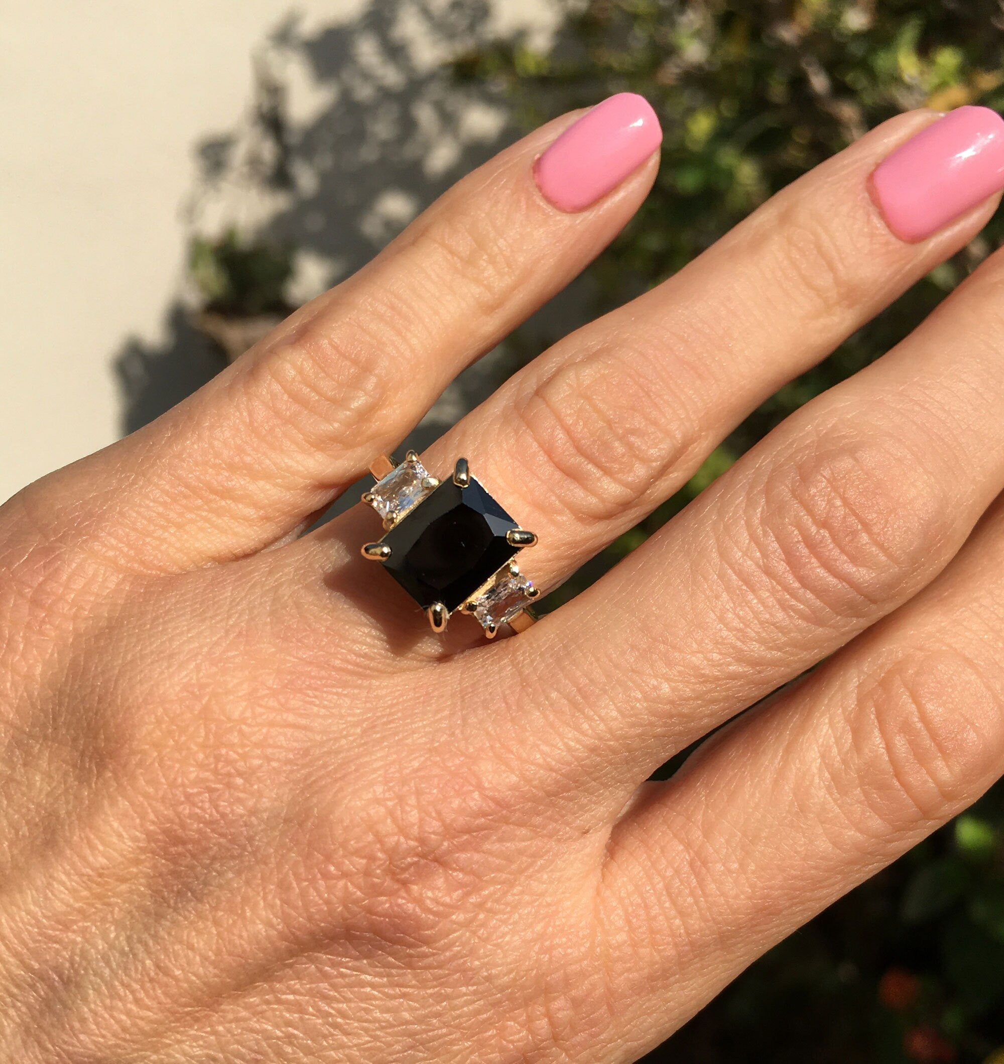 Black Onyx Ring - December Birthstone - Genuine Gemstone - Gold Ring - Engagement Ring - Rectangle Ring - Cocktail Ring - Prong Ring