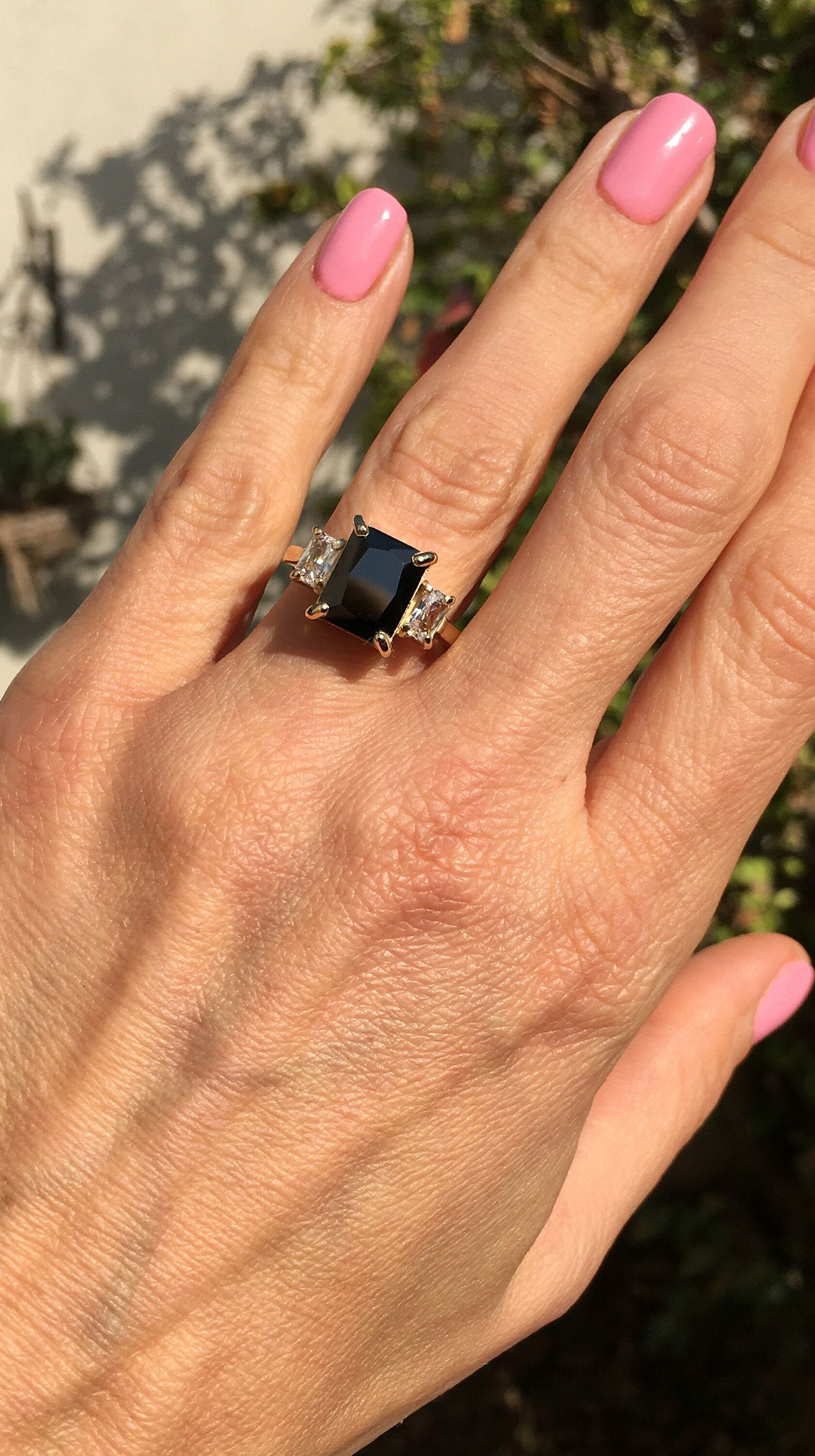 Black Onyx Ring - December Birthstone - Genuine Gemstone - Gold Ring - Engagement Ring - Rectangle Ring - Cocktail Ring - Prong Ring