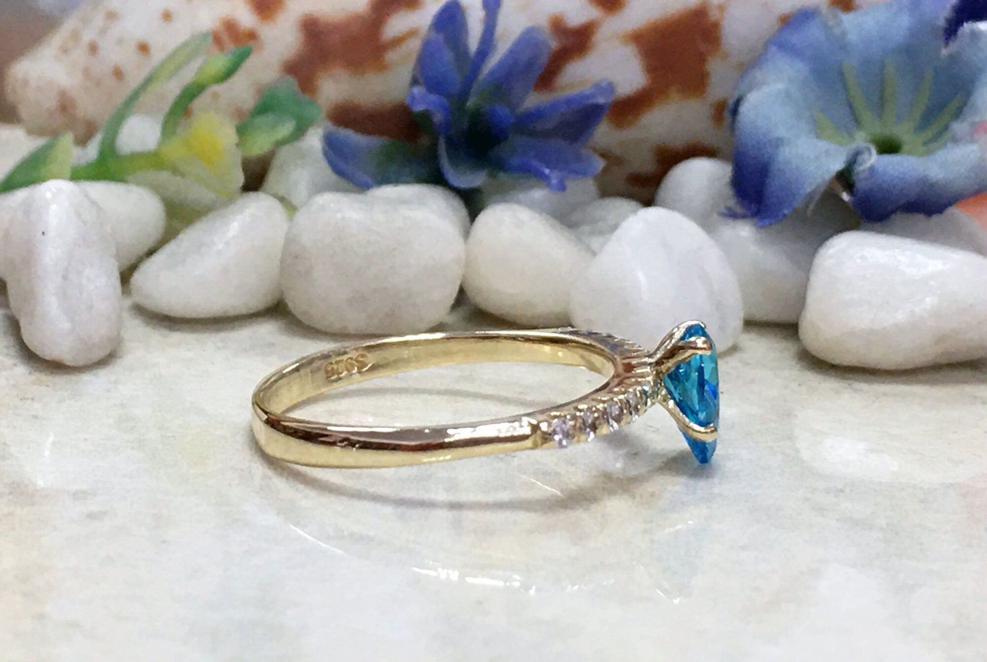 Blue Topaz Ring - Gold Ring - Stack Ring - December Birthstone - Dainty Ring - Tiny Ring - Delicate Ring - Engagement Ring - Prong Ring