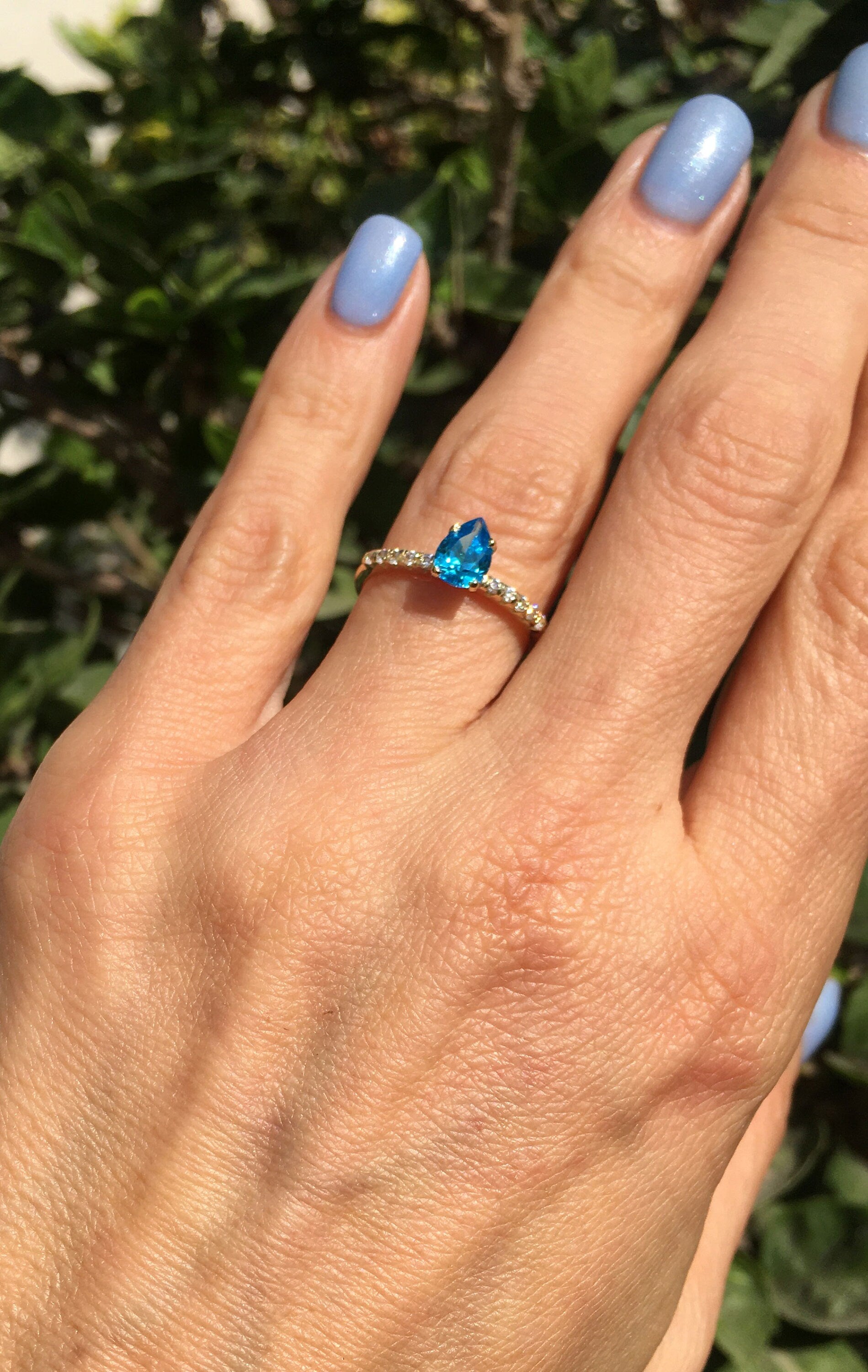 Blue Topaz Ring - Gold Ring - Stack Ring - December Birthstone - Dainty Ring - Tiny Ring - Delicate Ring - Engagement Ring - Prong Ring