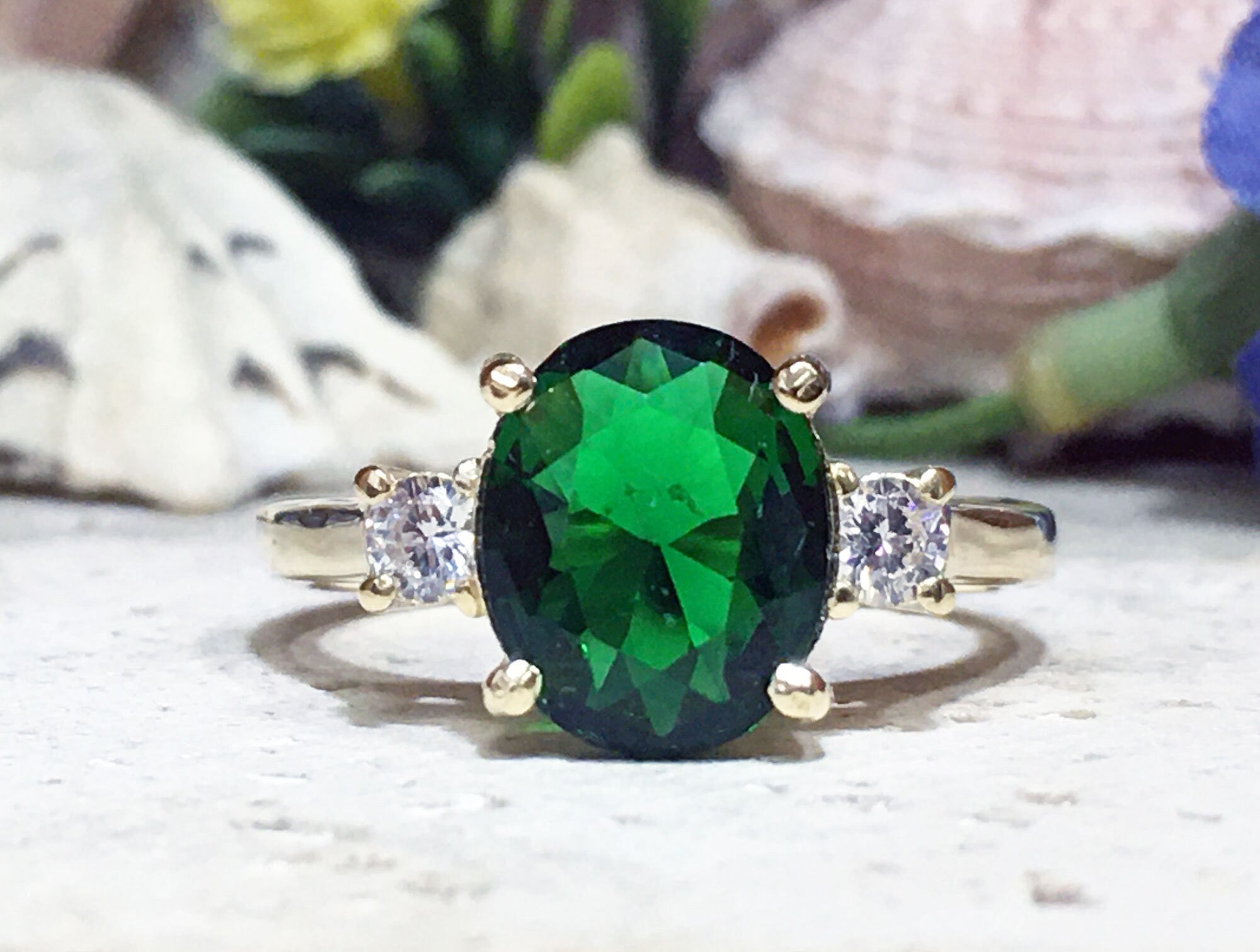 Emerald Ring - May Birthstone - Gold Ring - Gemstone Band - Statement Ring - Engagement Ring - Oval Ring - Cocktail Ring - Prong Ring