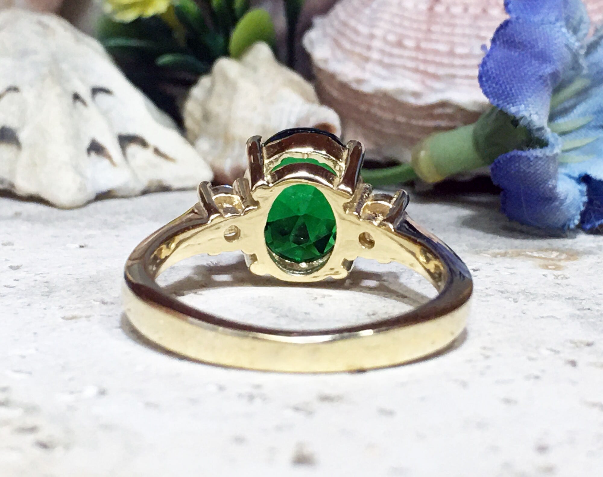 Emerald Ring - May Birthstone - Gold Ring - Gemstone Band - Statement Ring - Engagement Ring - Oval Ring - Cocktail Ring - Prong Ring