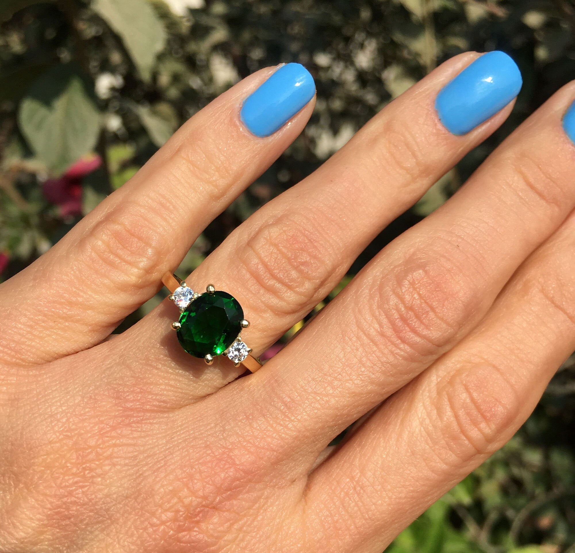 Emerald Ring - May Birthstone - Gold Ring - Gemstone Band - Statement Ring - Engagement Ring - Oval Ring - Cocktail Ring - Prong Ring