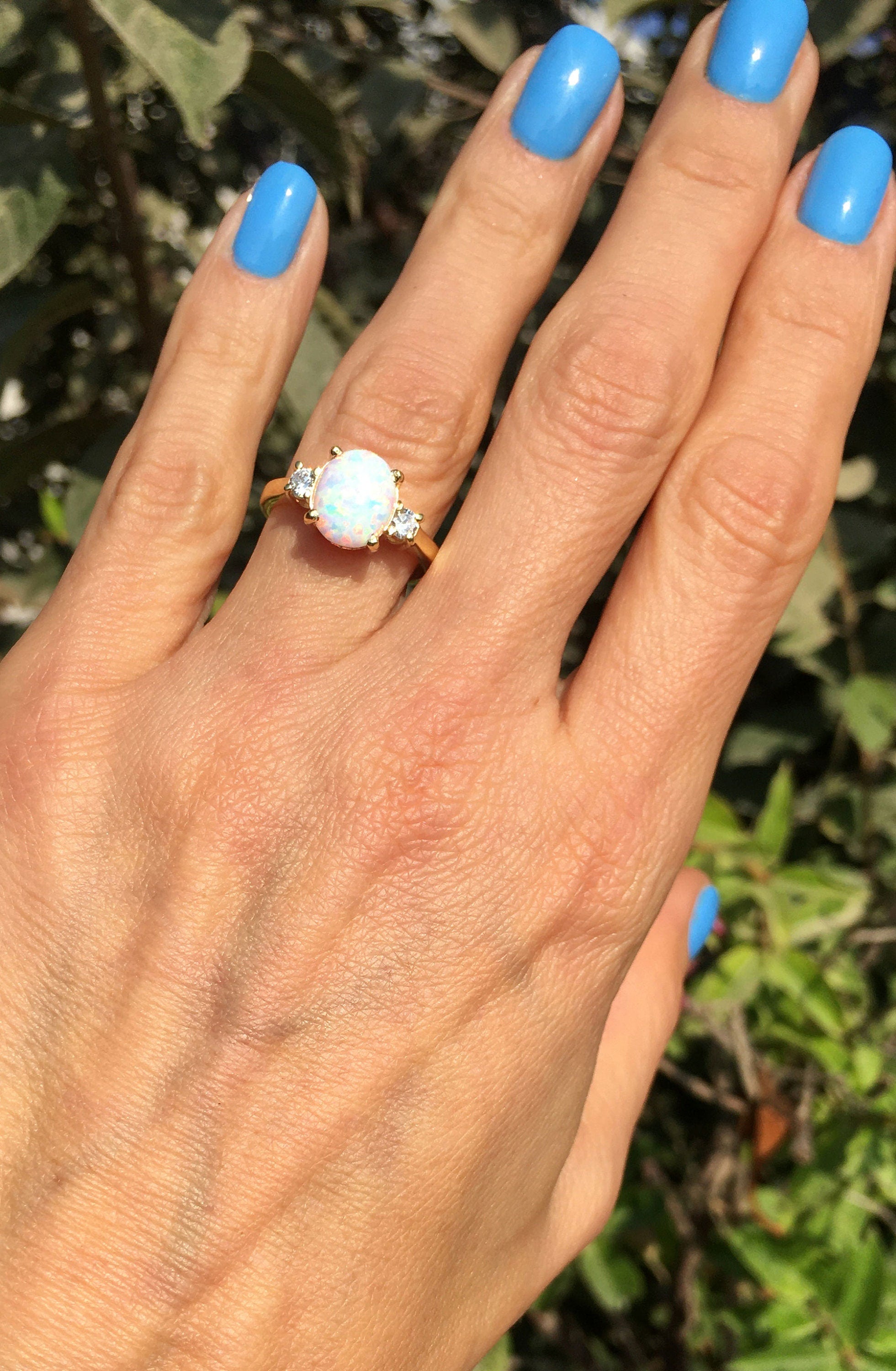 White Opal Ring - Gold Ring - Engagement Ring - Prong Ring - Oval Ring - Cocktail Ring - Gemstone Ring - Opal Jewelry - Statement Ring